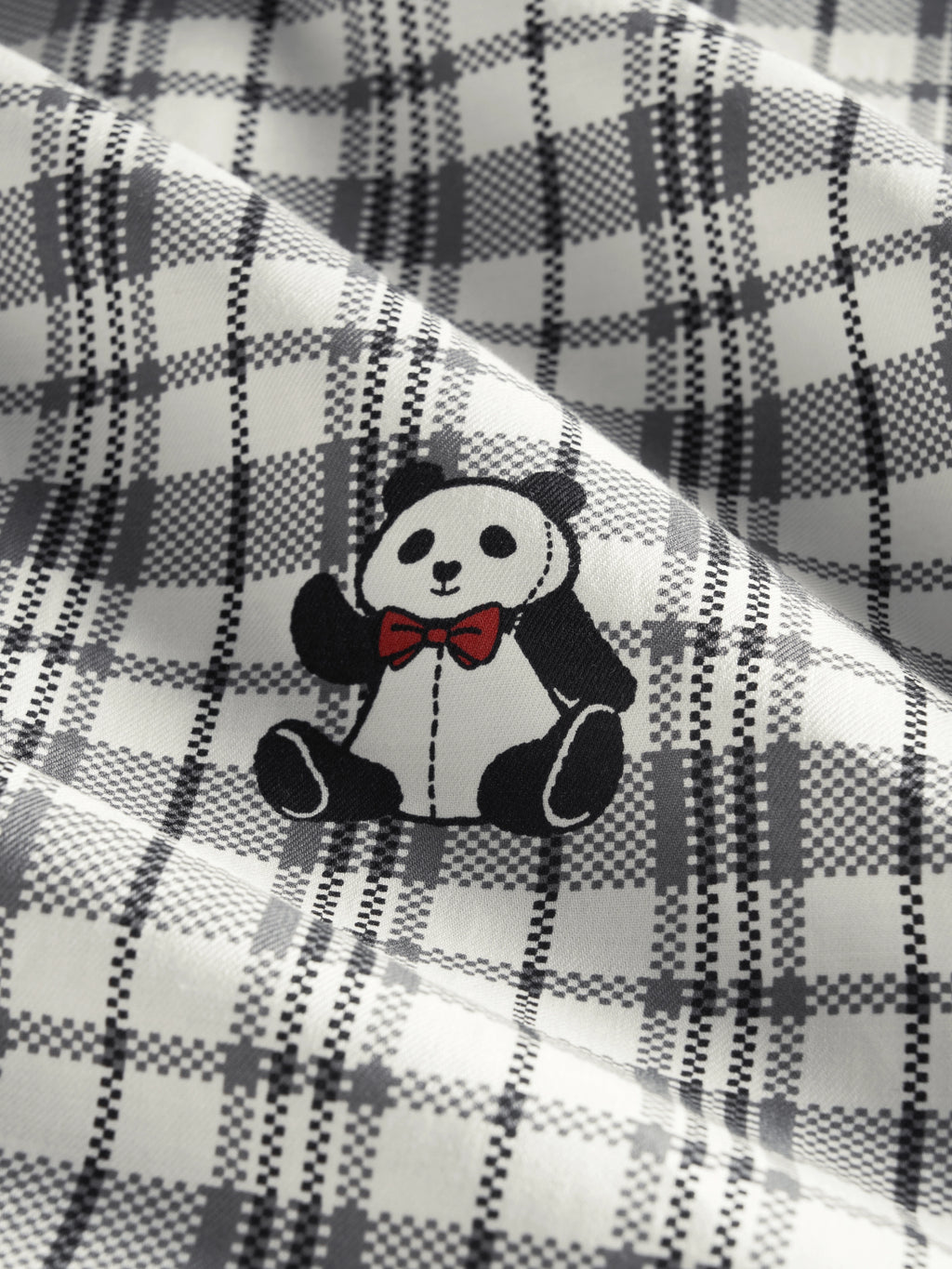 "Panda PomPom" Tencel Cotton Blend Short Loungewear Set – Black Grid