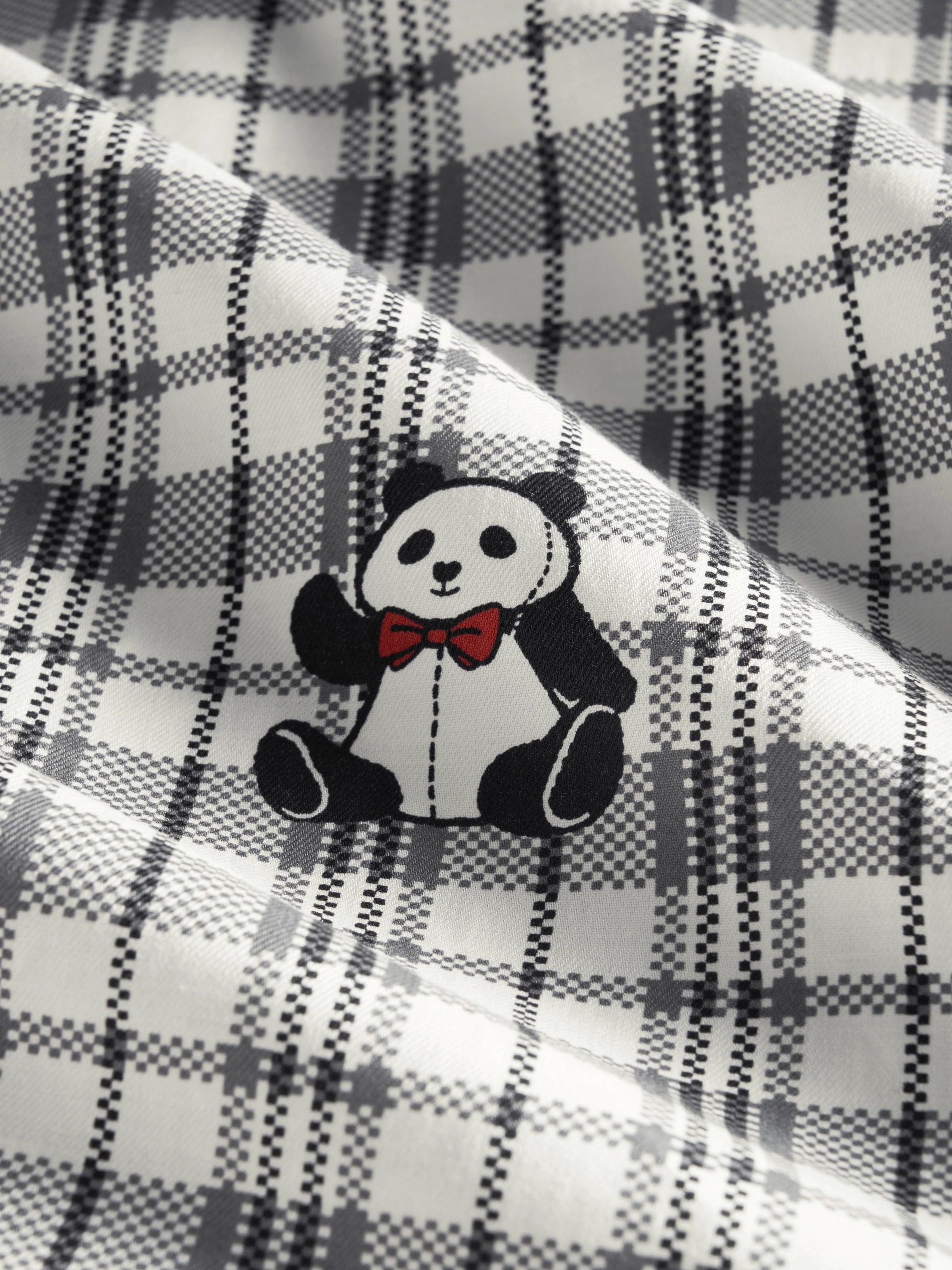 "Panda PomPom" Tencel Cotton Blend Short Loungewear Set – Black Grid