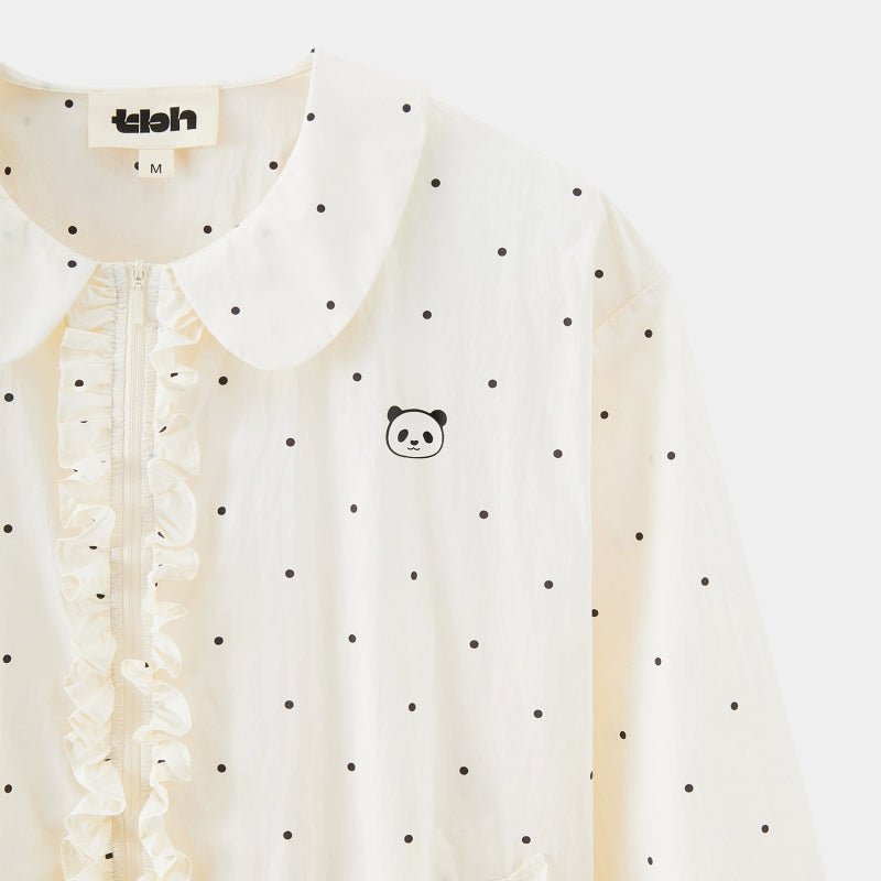 "Panda PomPom" Sun-pretective Peter Pan Collar Outdoor Jacket White Polka Dot