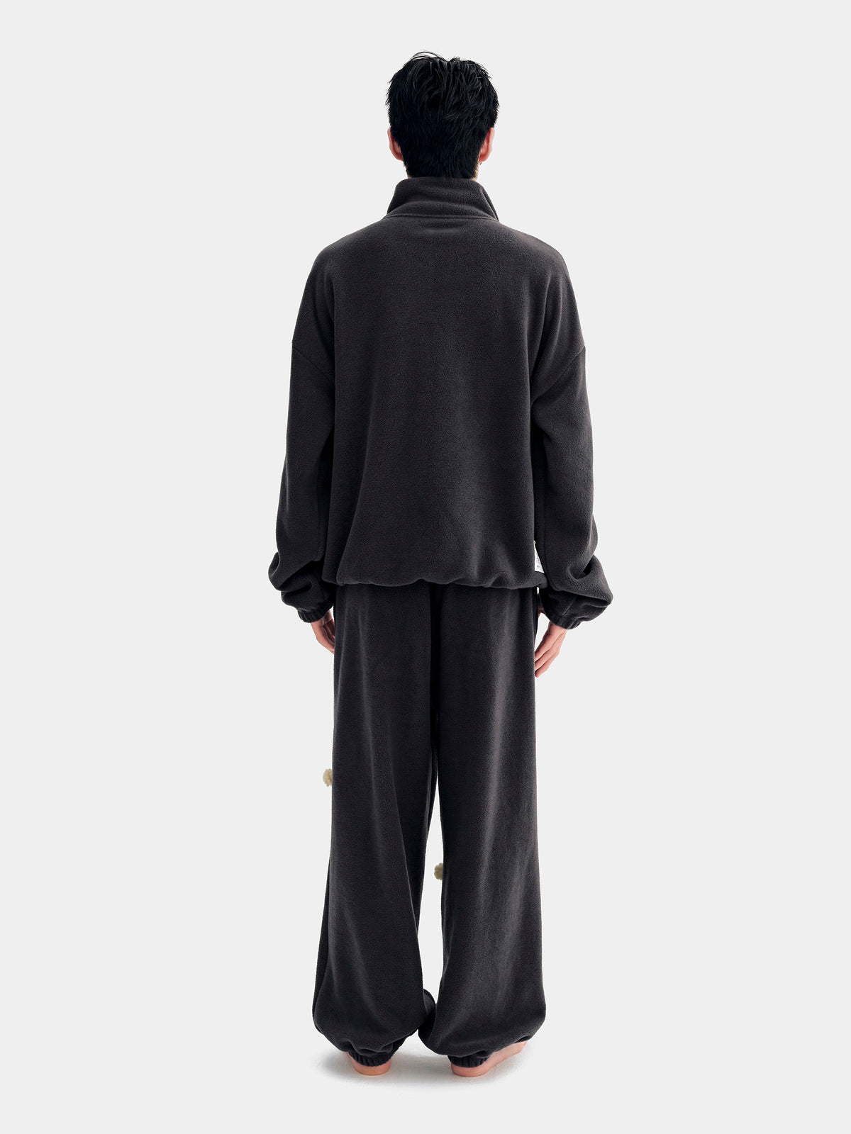 "panda pompom" Polar Fleece Pullover Loungewear Set Long Sleeve – Ink Black