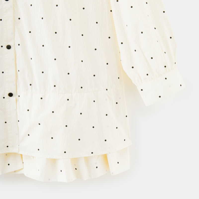 "Panda PomPom" Sun-pretective Outdoor Dress White Polka Dot