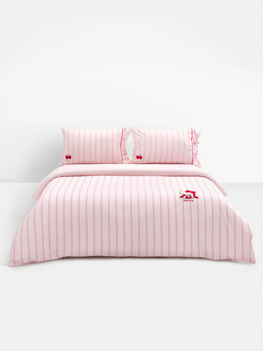 "Hello Kitty" Cotton Jacquard Bedding Set – Pink Stripes