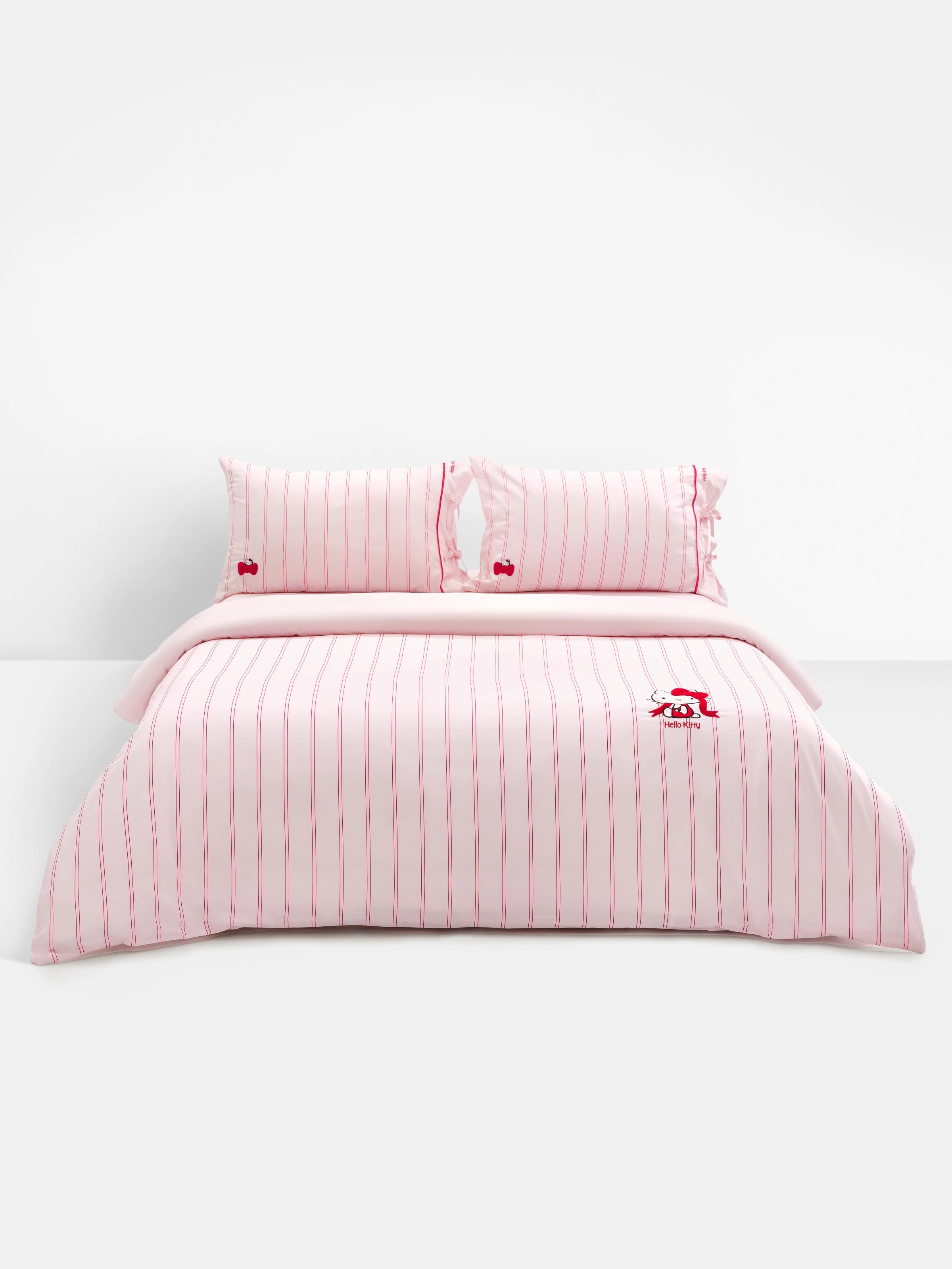 "Hello Kitty" Cotton Jacquard Bedding Set – Pink Stripes