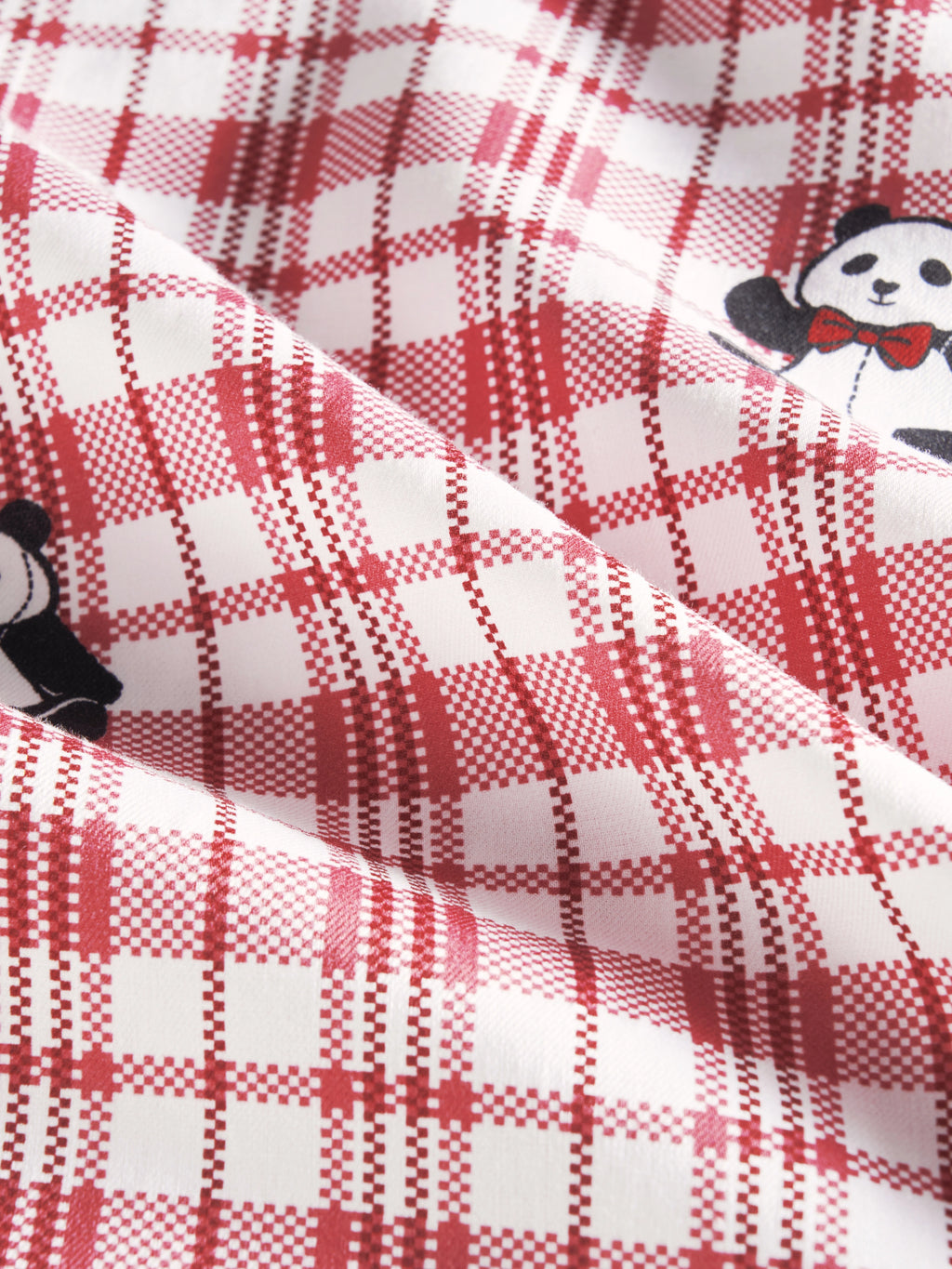 "Panda PomPom" Tencel Cotton Blend Loungewear Set – Red Grid