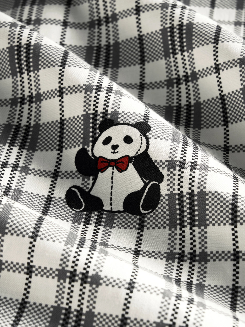 "Panda PomPom" Tencel Cotton Blend Loungewear Set – Black Grid