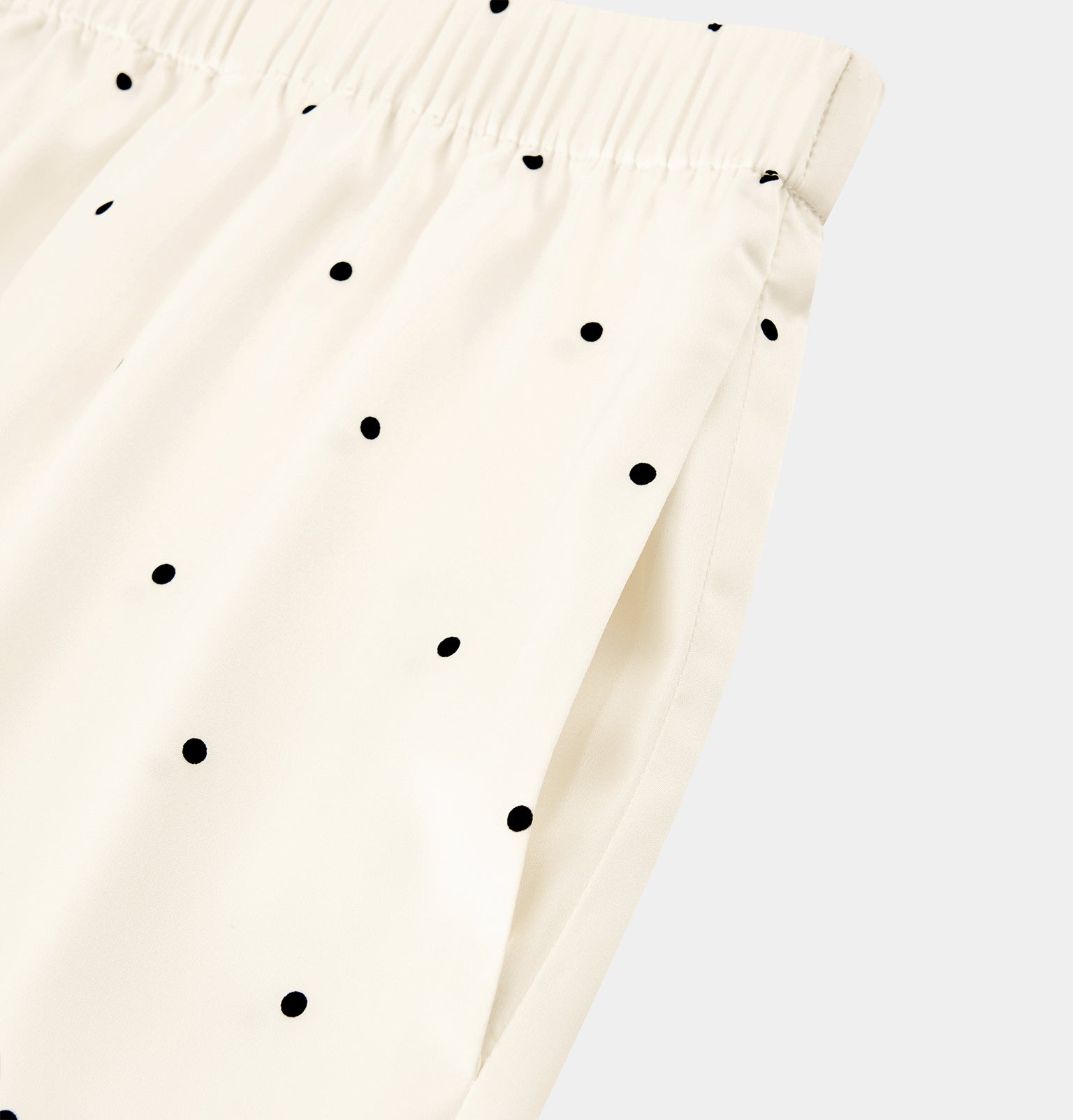 "Panda PomPom" Chinese-Style Satin Loungewear Set – White Polka Dot