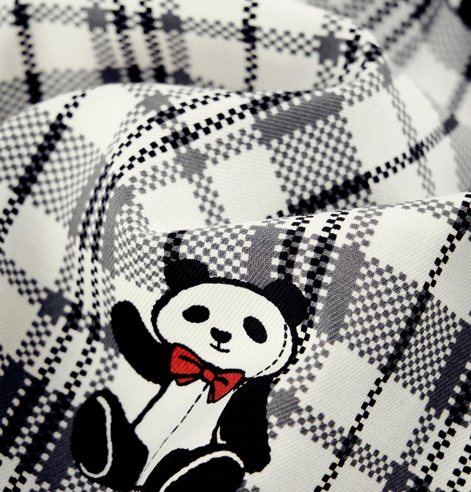 "Panda PomPom" Tencel Cotton Blend Spaghetti Strap Top & Shorts Pajama Set – Black Grid