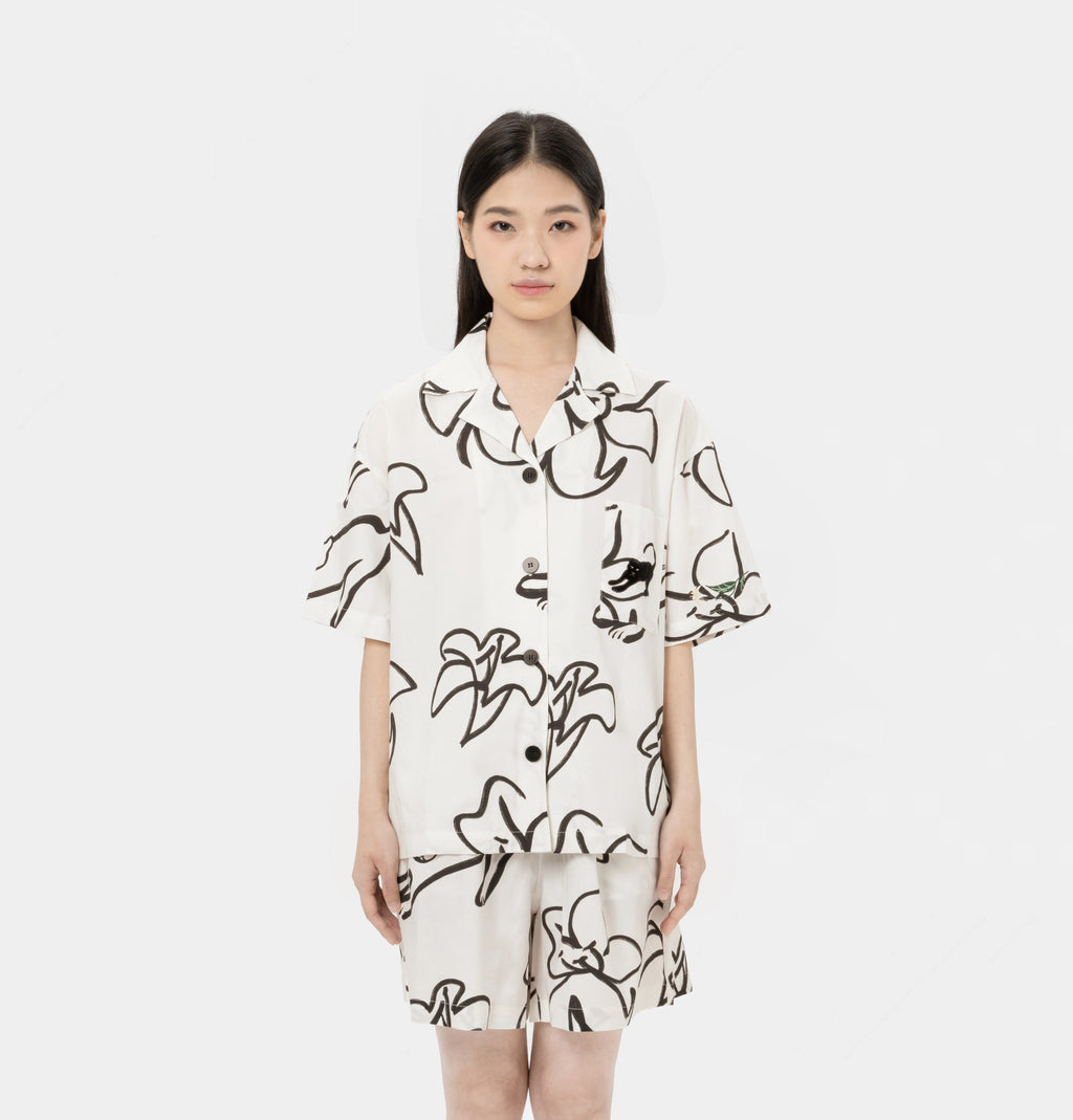 “Urban Jungle” Tencel Cotton Blend Short Sleeve Loungewear Set Black Panther and Lily