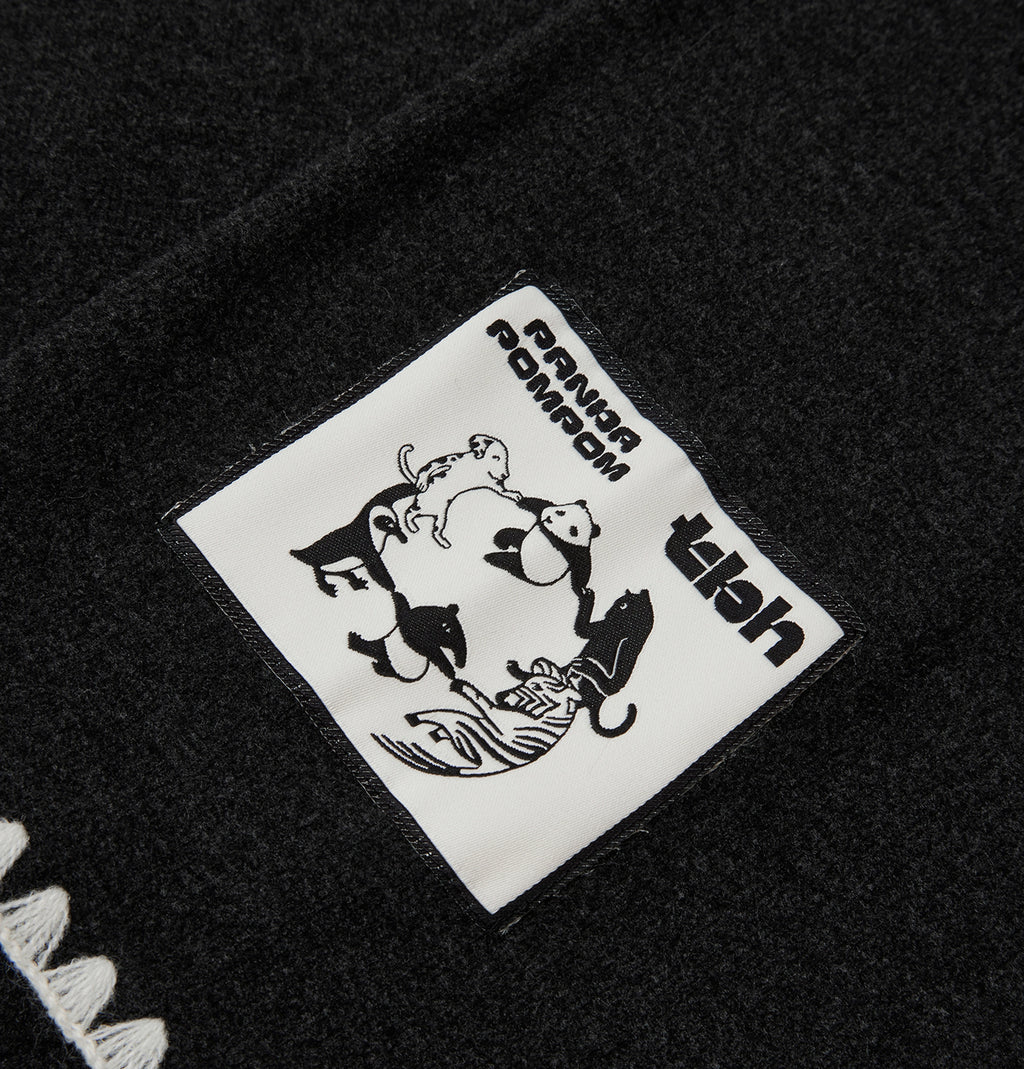 "Panda PomPom" Cream Fleece Loungewear Set – Black