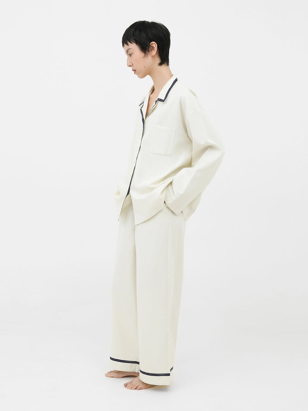 "Frame" Wool-Cotton Loungewear Set – Cream White