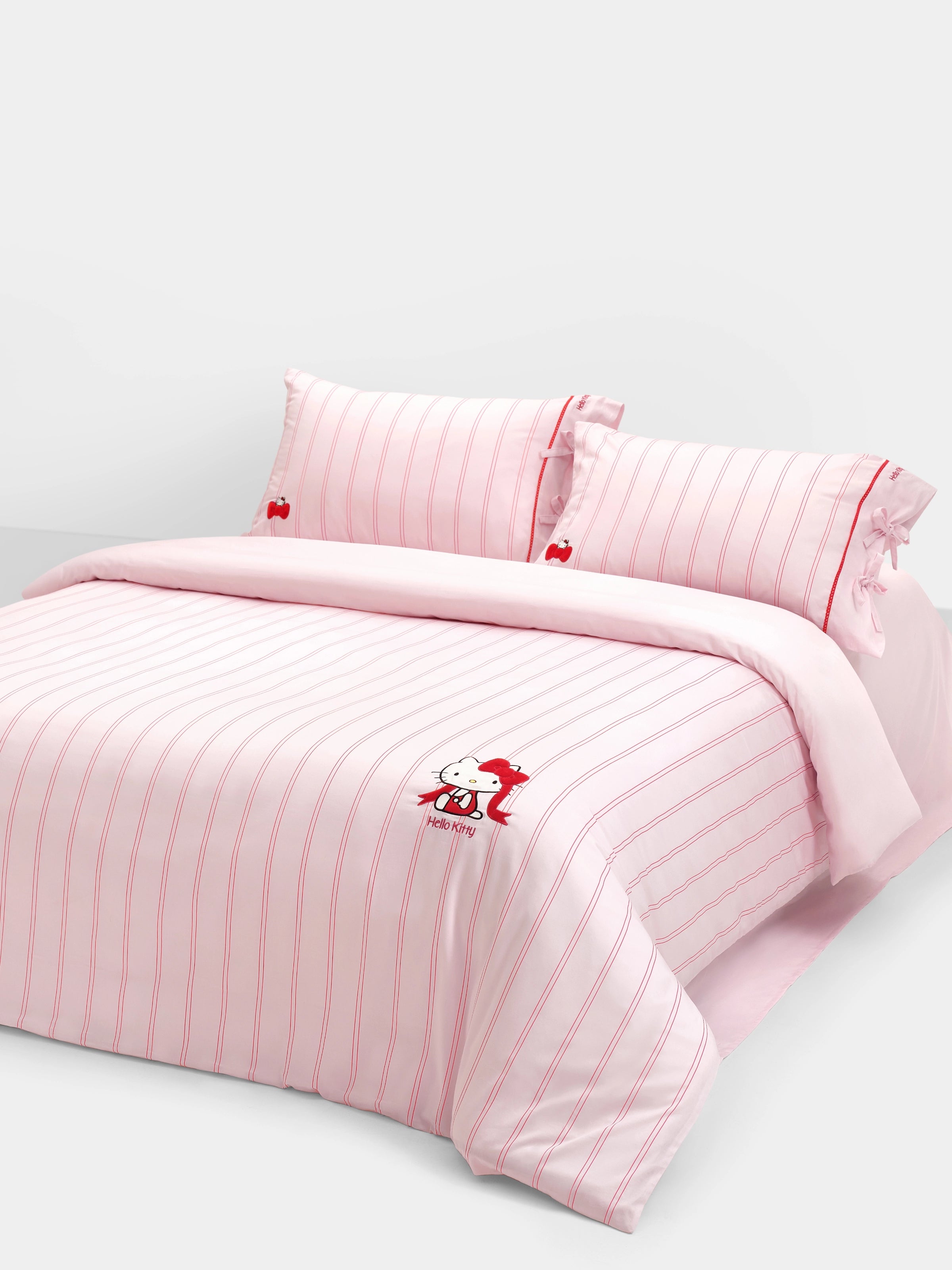 "Hello Kitty" Cotton Jacquard Bedding Set – Pink Stripes