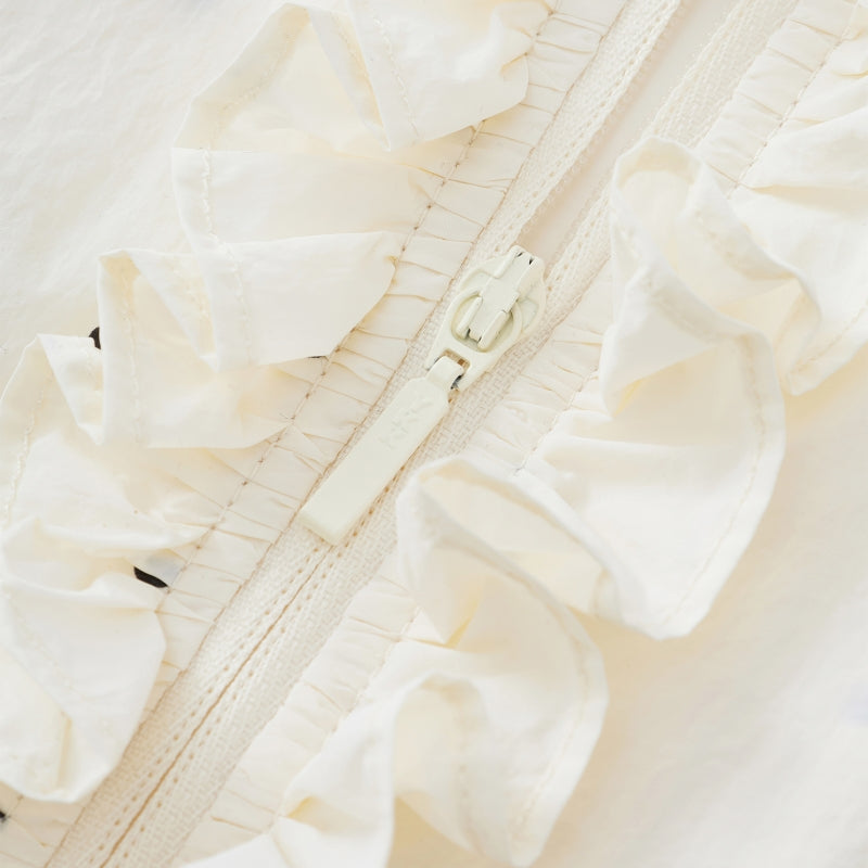"Panda PomPom" Sun-pretective Peter Pan Collar Outdoor Jacket White Polka Dot