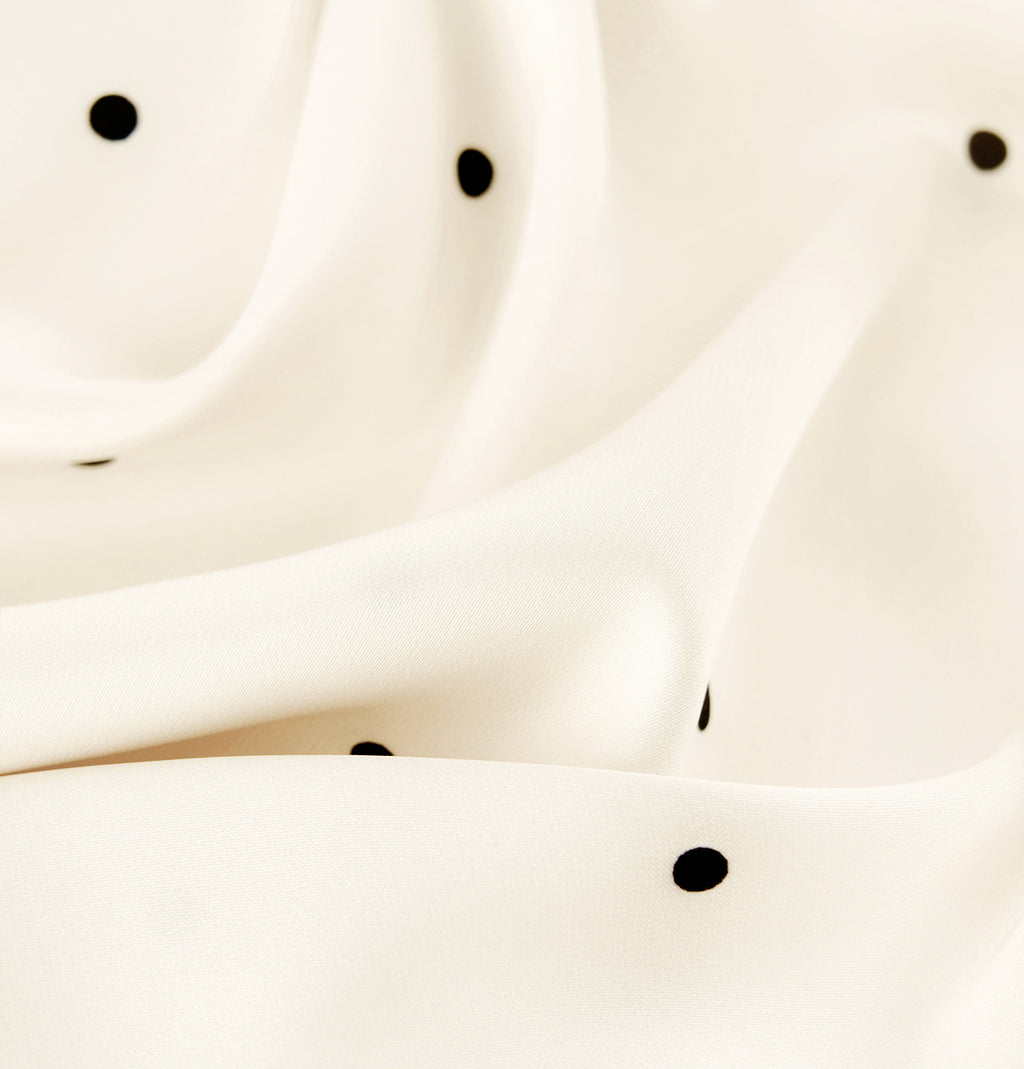 "Panda PomPom" Chinese-Style Satin Loungewear Set – White Polka Dot