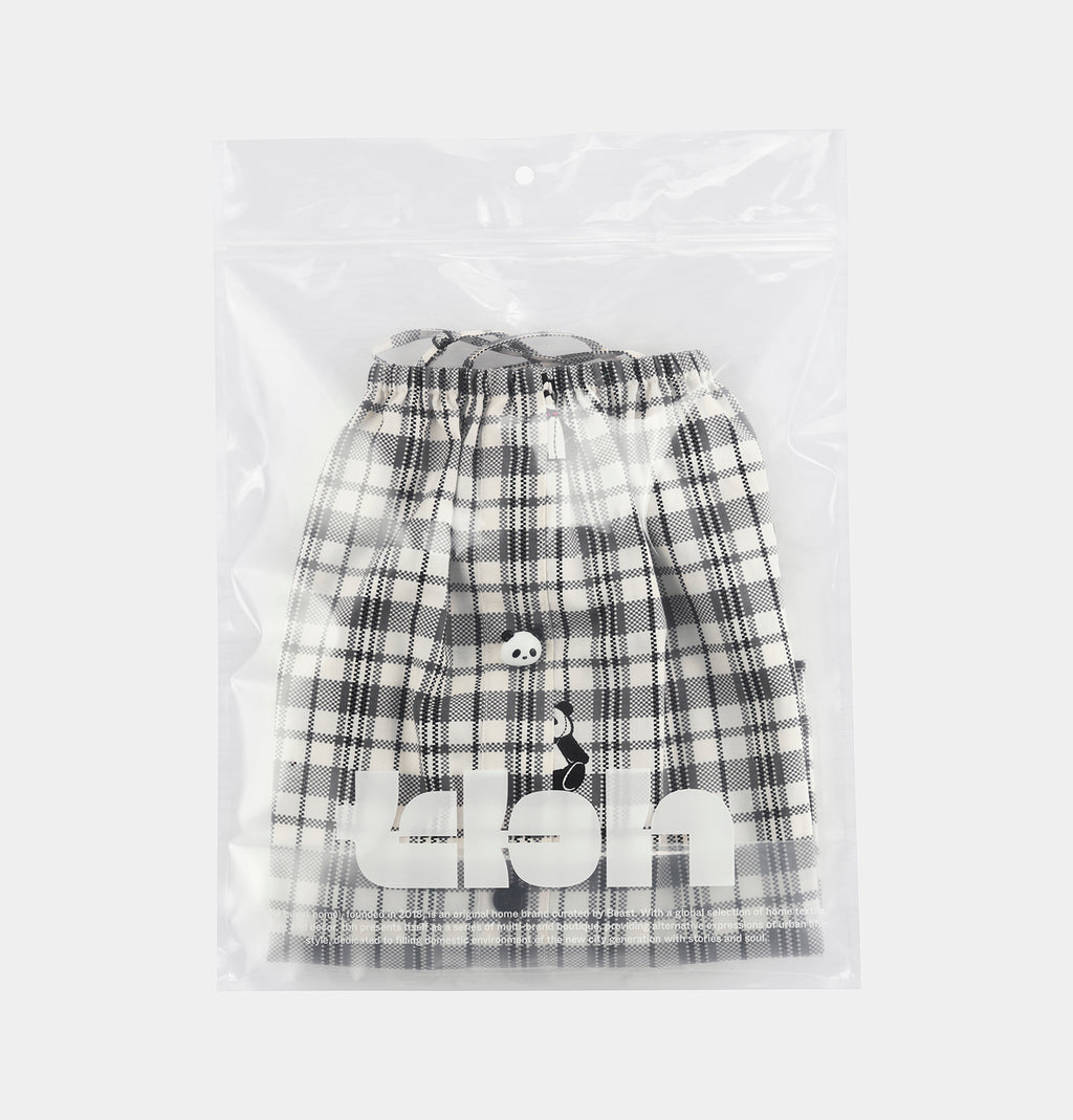 "Panda PomPom" Tencel Cotton Blend Spaghetti Strap Top & Shorts Pajama Set – Black Grid