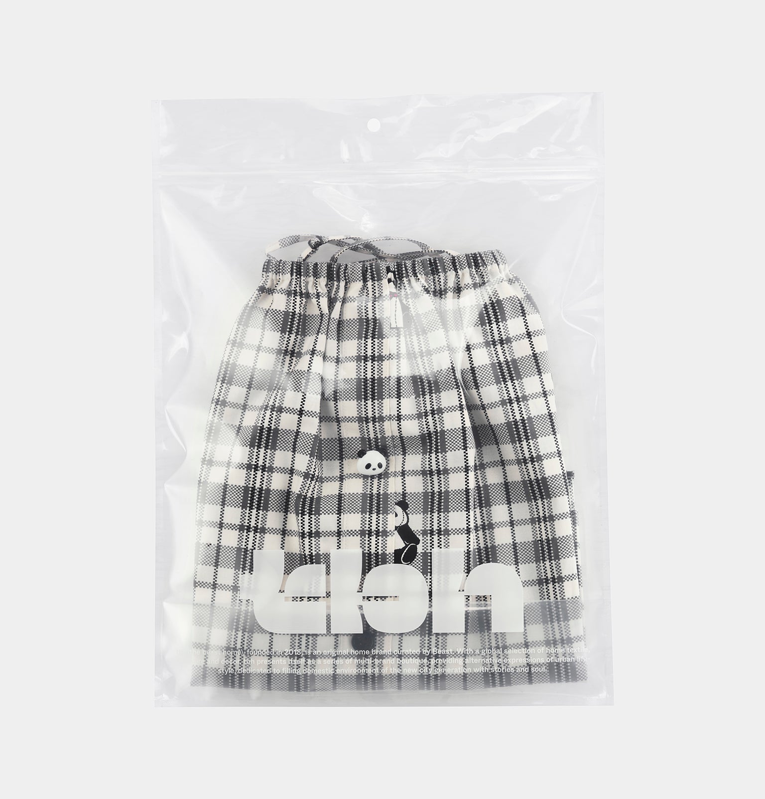 "Panda PomPom" Tencel Cotton Blend Spaghetti Strap Top and Shorts Pajama Set Black Grid