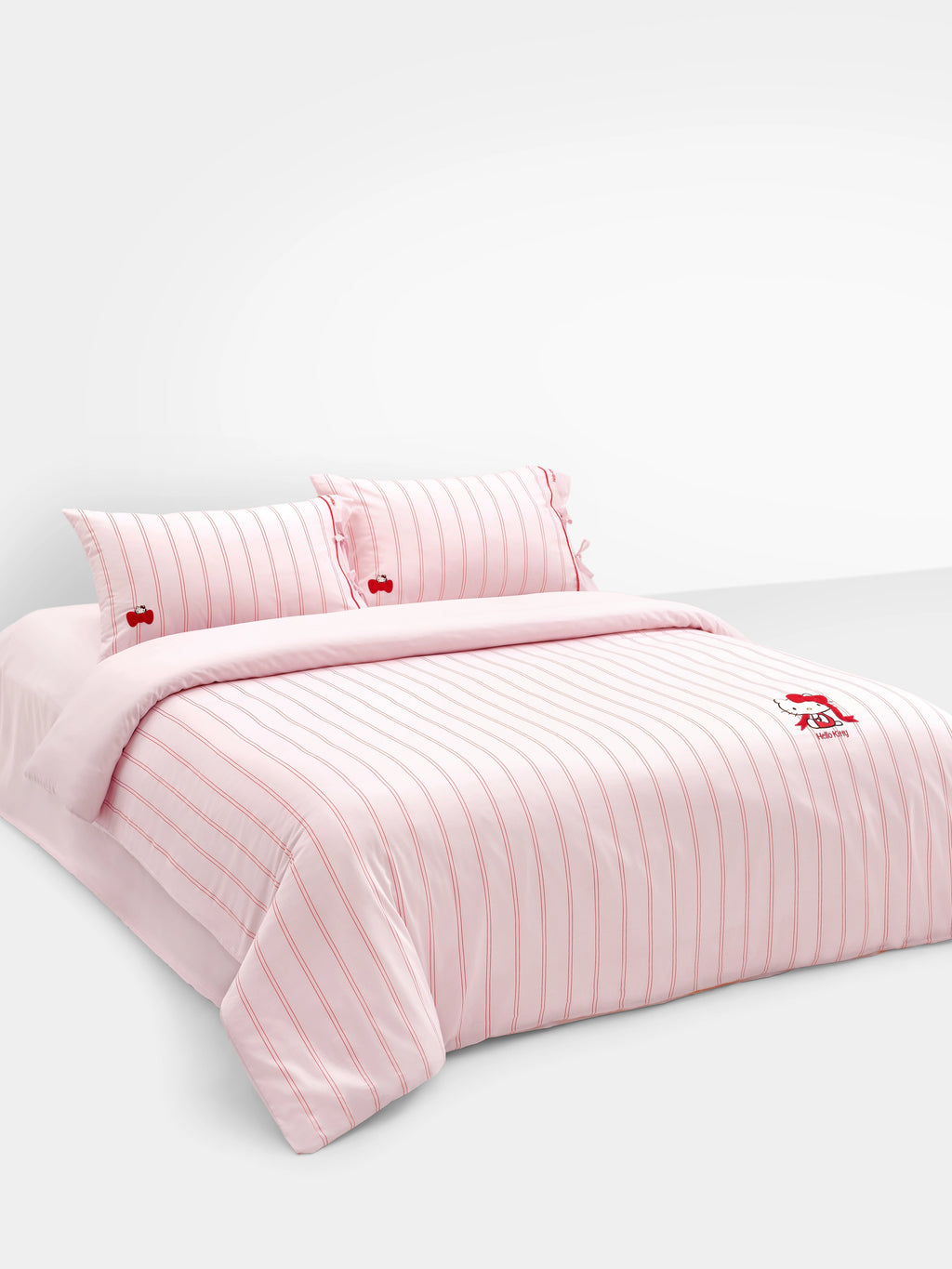 "Hello Kitty" Cotton Jacquard Bedding Set – Pink Stripes