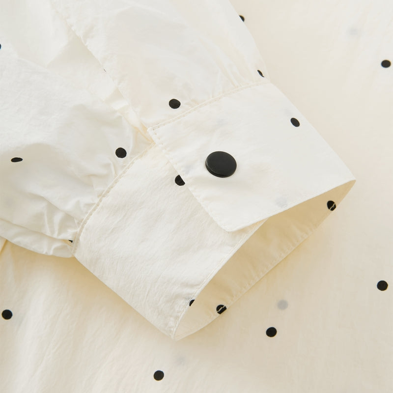 "Panda PomPom" Sun-pretective Outdoor Dress White Polka Dot