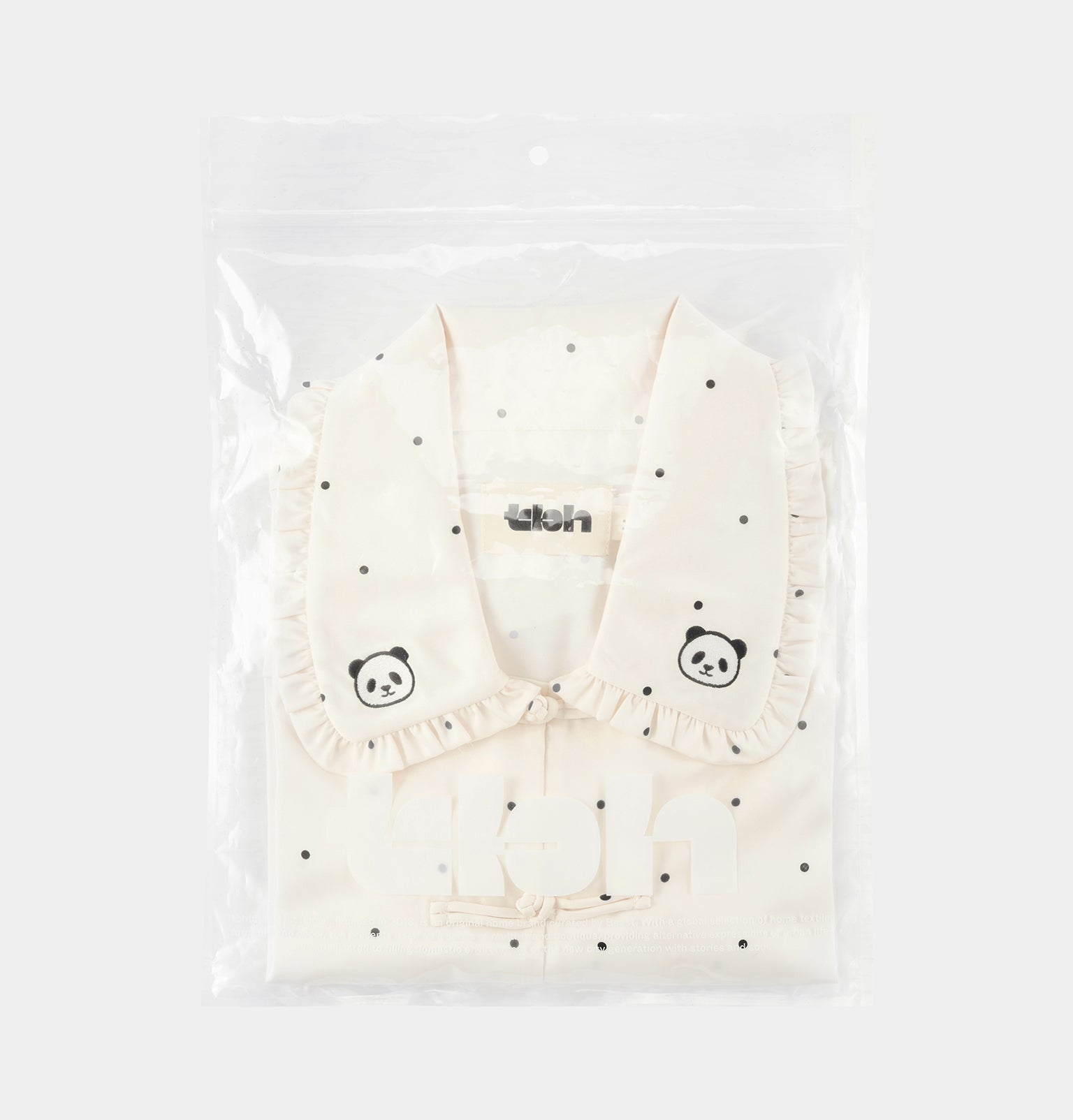"Panda PomPom" Chinese-Style Satin Loungewear Set – White Polka Dot