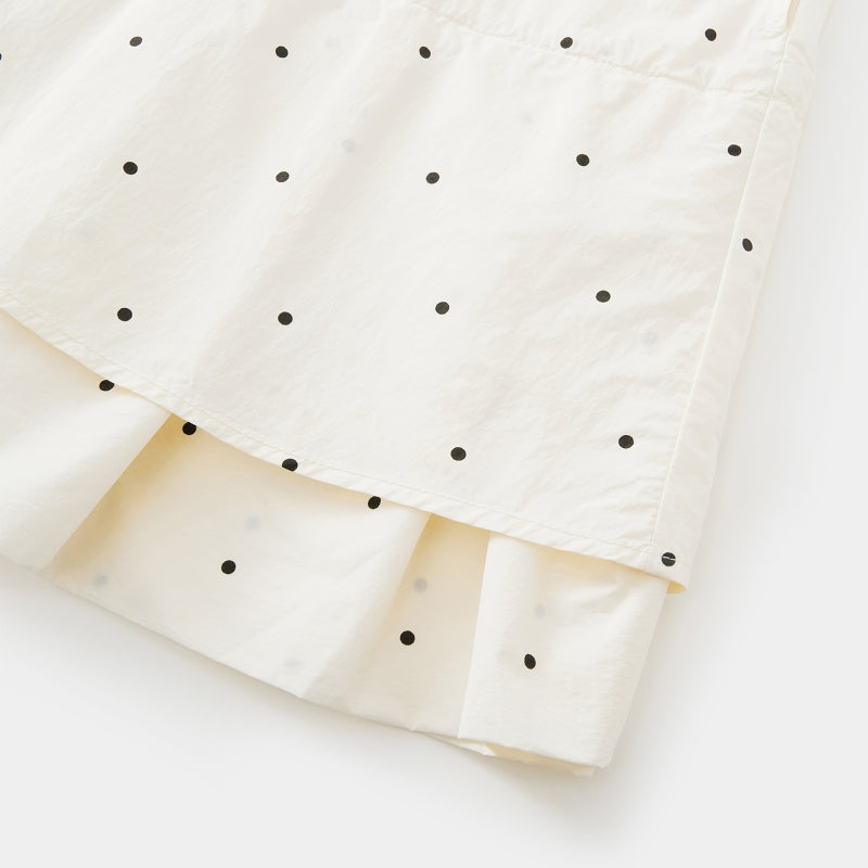 "Panda PomPom" Sun-pretective Outdoor Dress White Polka Dot