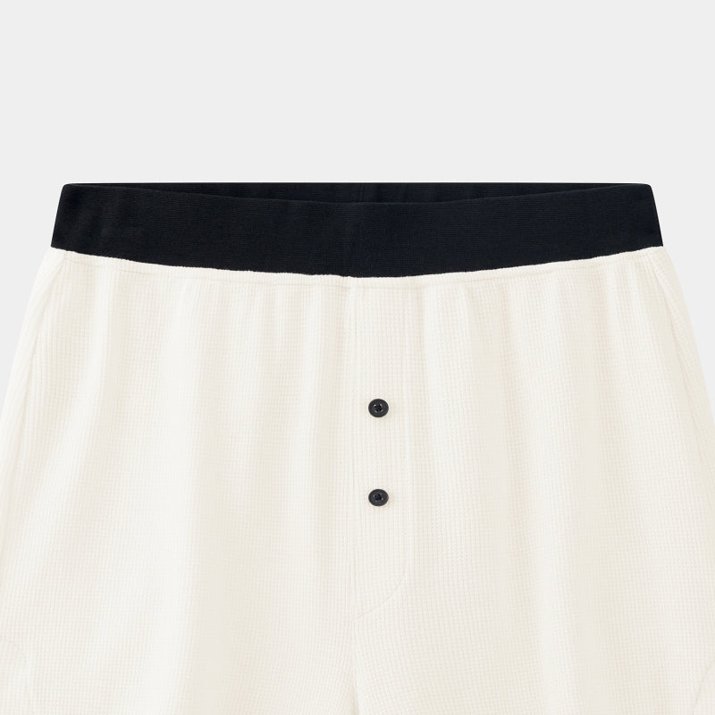 "Panda PomPom" Waffle Checks Loungewear Set – Black & White