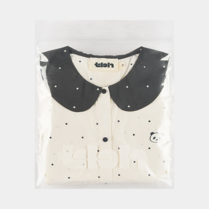"Panda PomPom" Sun-pretective Outdoor Dress White Polka Dot