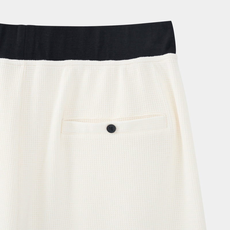 "Panda PomPom" Waffle Checks Loungewear Set – Black & White