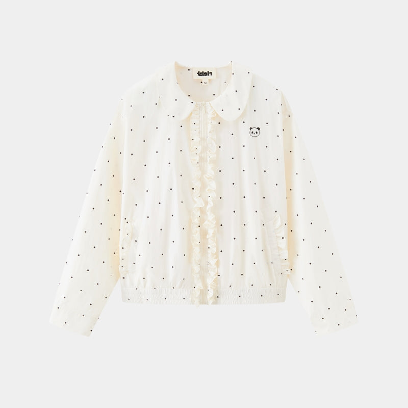 "Panda PomPom" Sun-pretective Peter Pan Collar Outdoor Jacket White Polka Dot