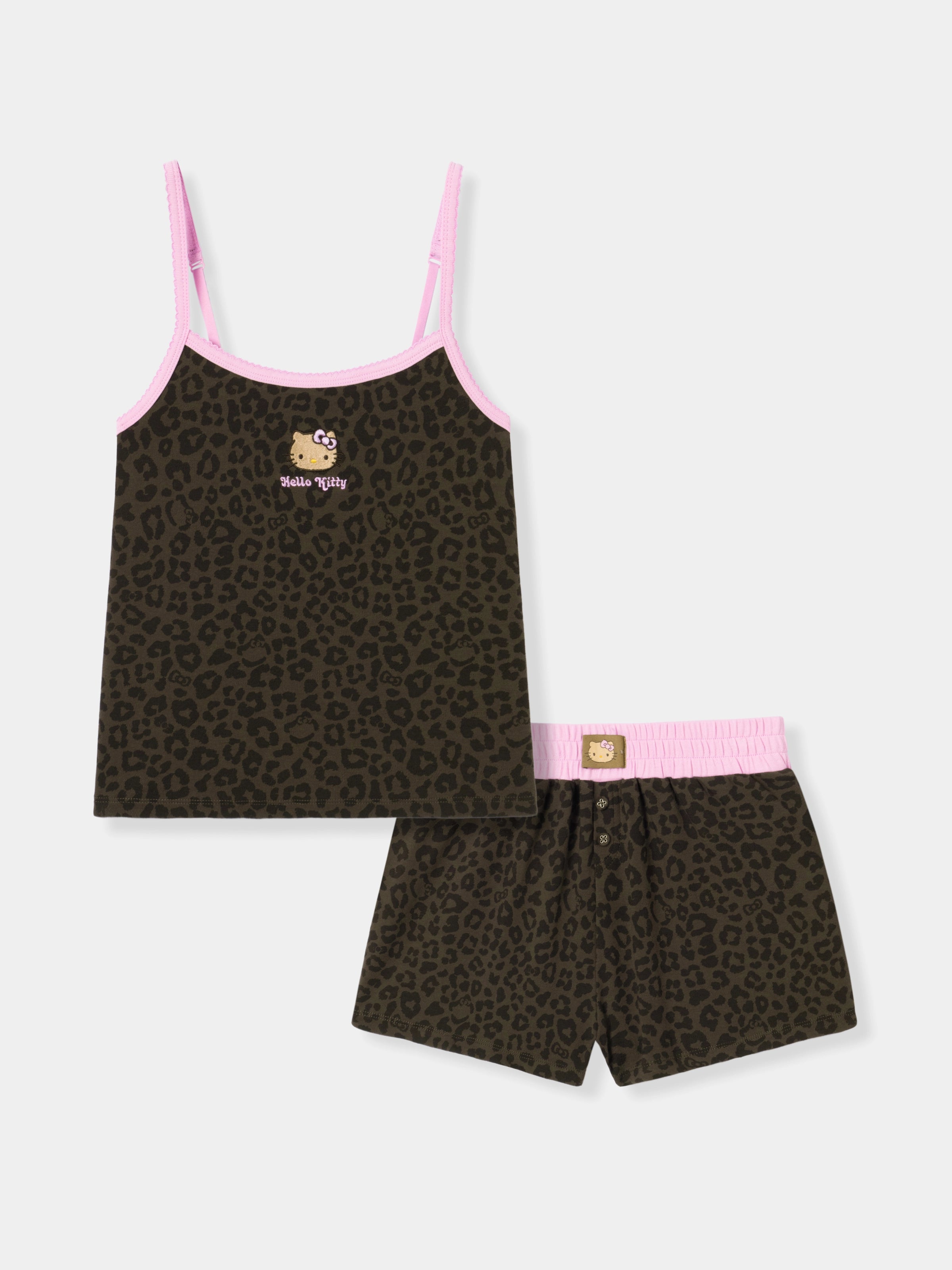 "Hello Kitty" Jersey Rib Jacquard Spaghetti Strap Top & Shorts Pajama Set – Choco