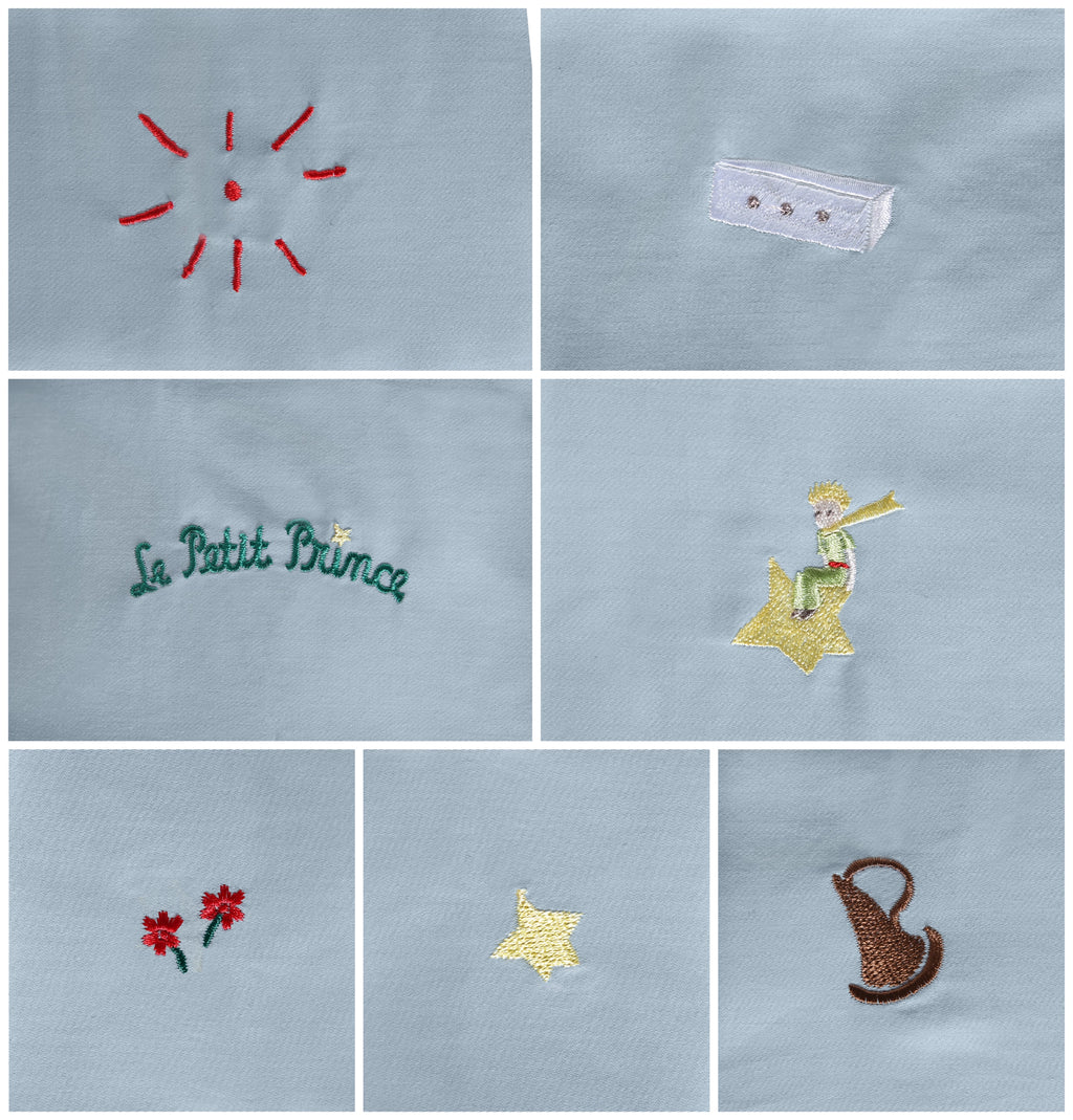 “Le Petit Prince” cotton embroidered bedding set Planet Blue