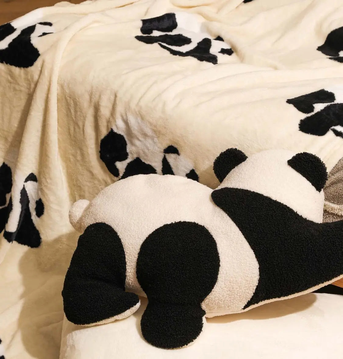 "Panda PomPom" Cushion & Flannel Throw sets CutyPOM