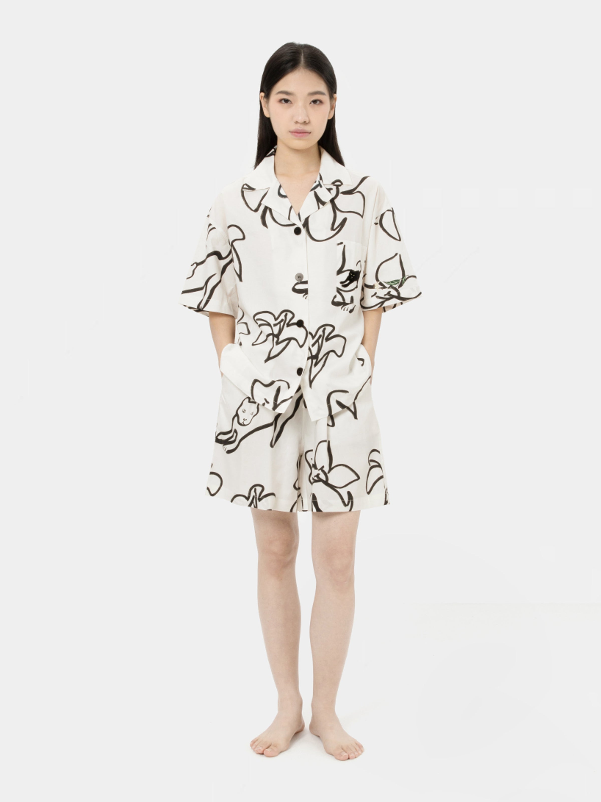 “Urban Jungle” Tencel Cotton Blend Short Sleeve Loungewear Set Black Panther and Lily