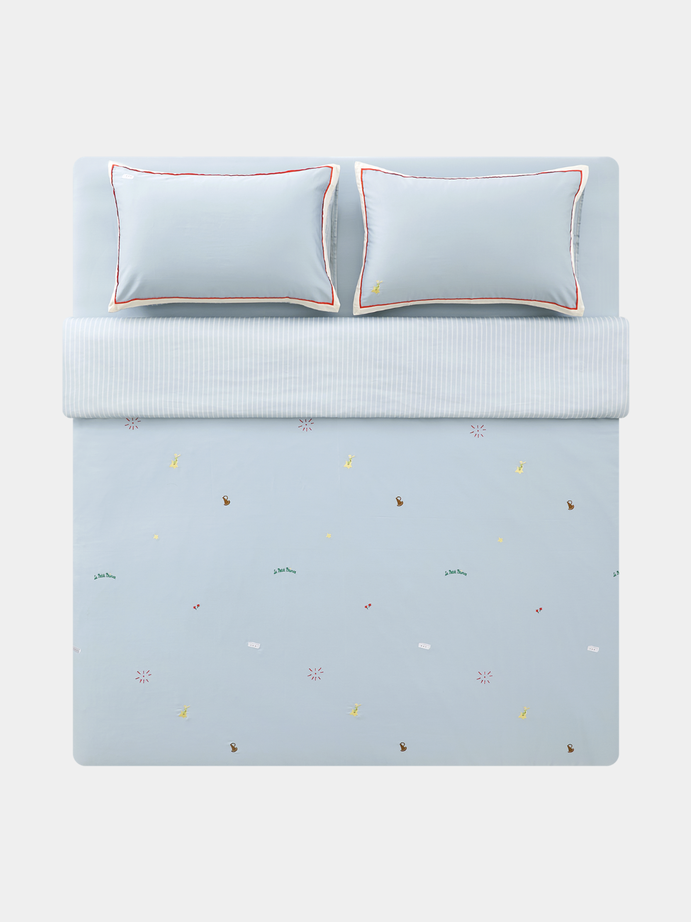 “Le Petit Prince” cotton embroidered bedding set Planet Blue