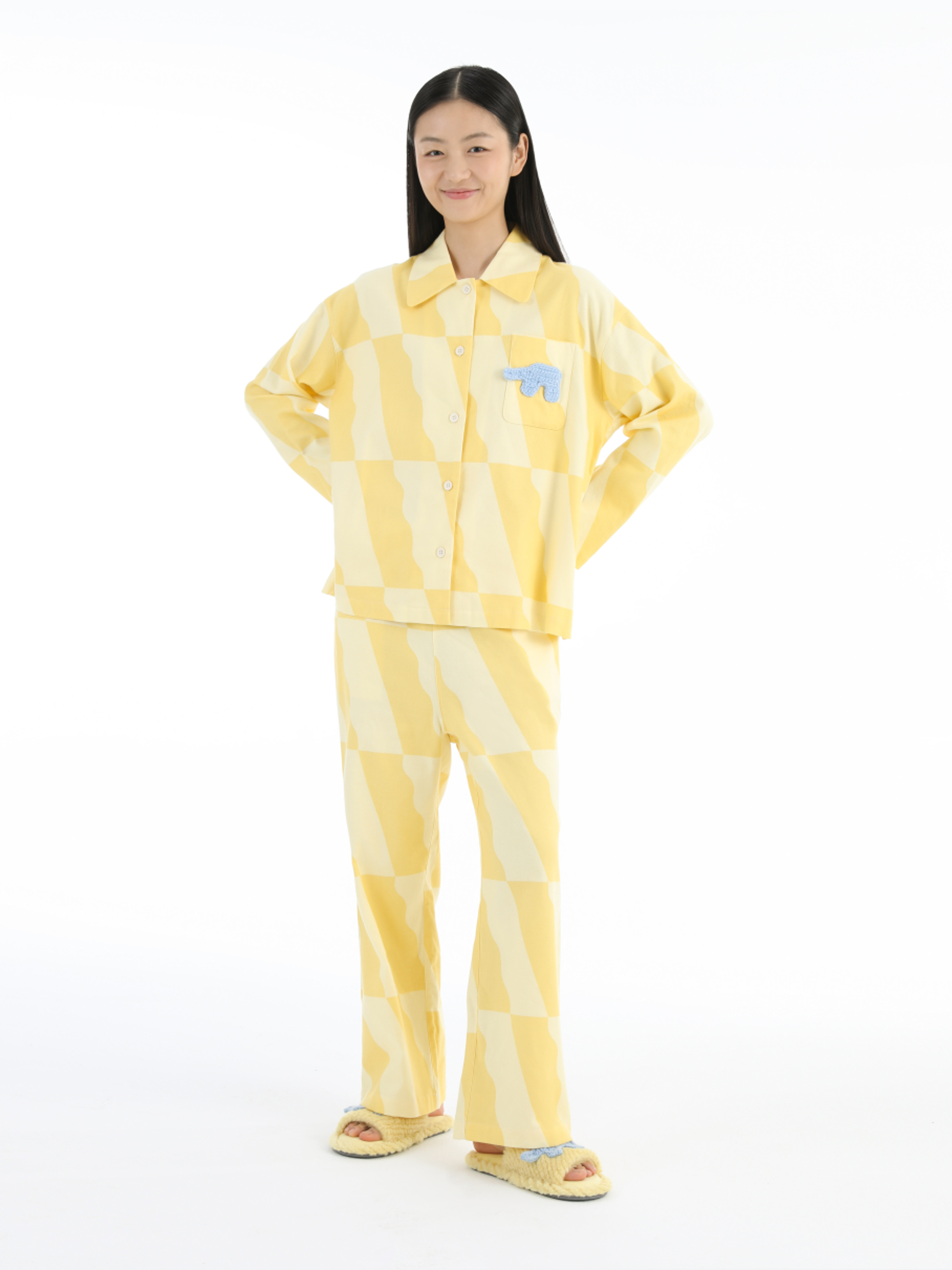 “Elephant ” Cotton Flannel Loungewear Set Yellow