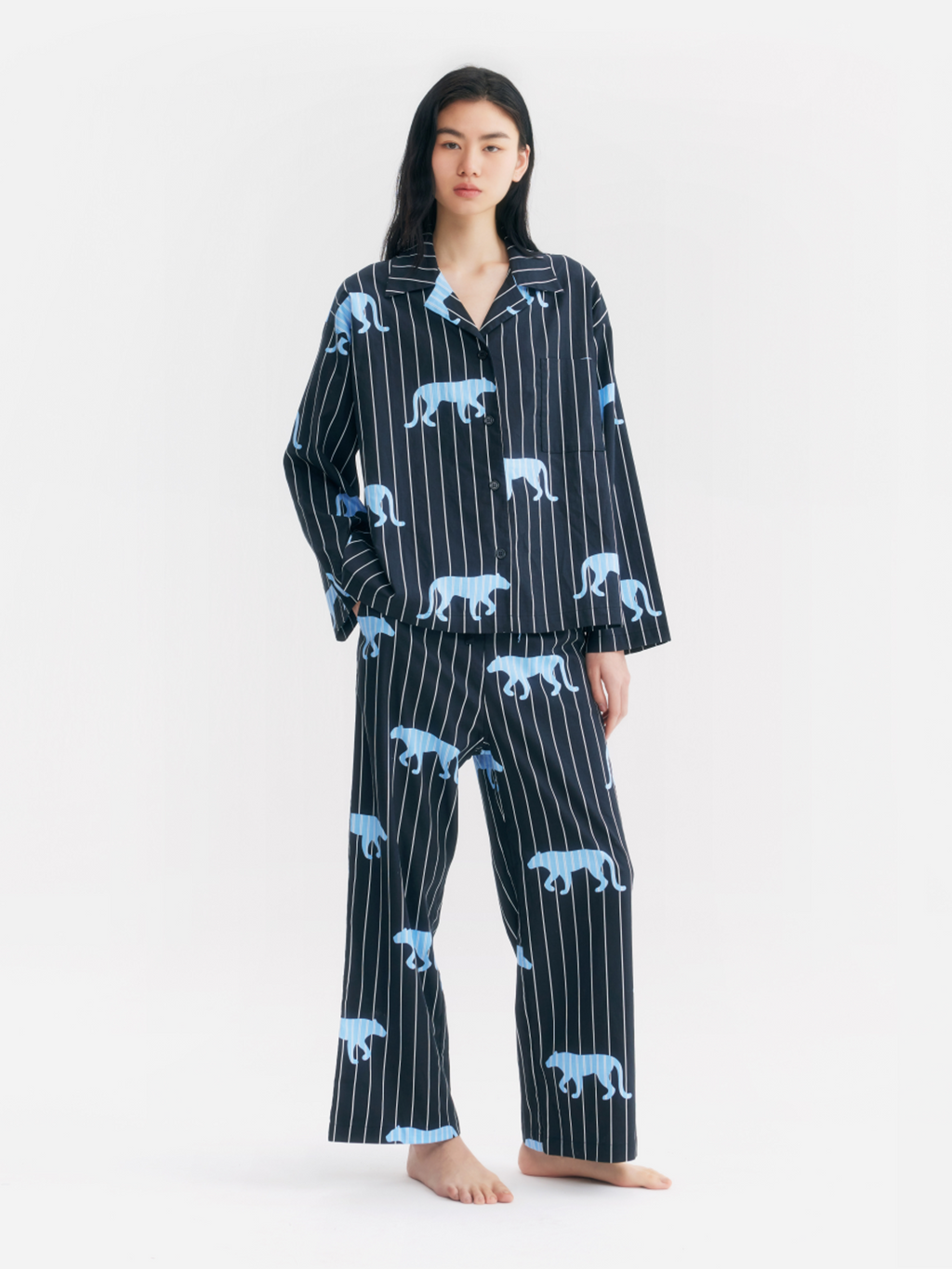 “Z” Tencel Cotton Blend Stripe Loungewear Set Black Panther