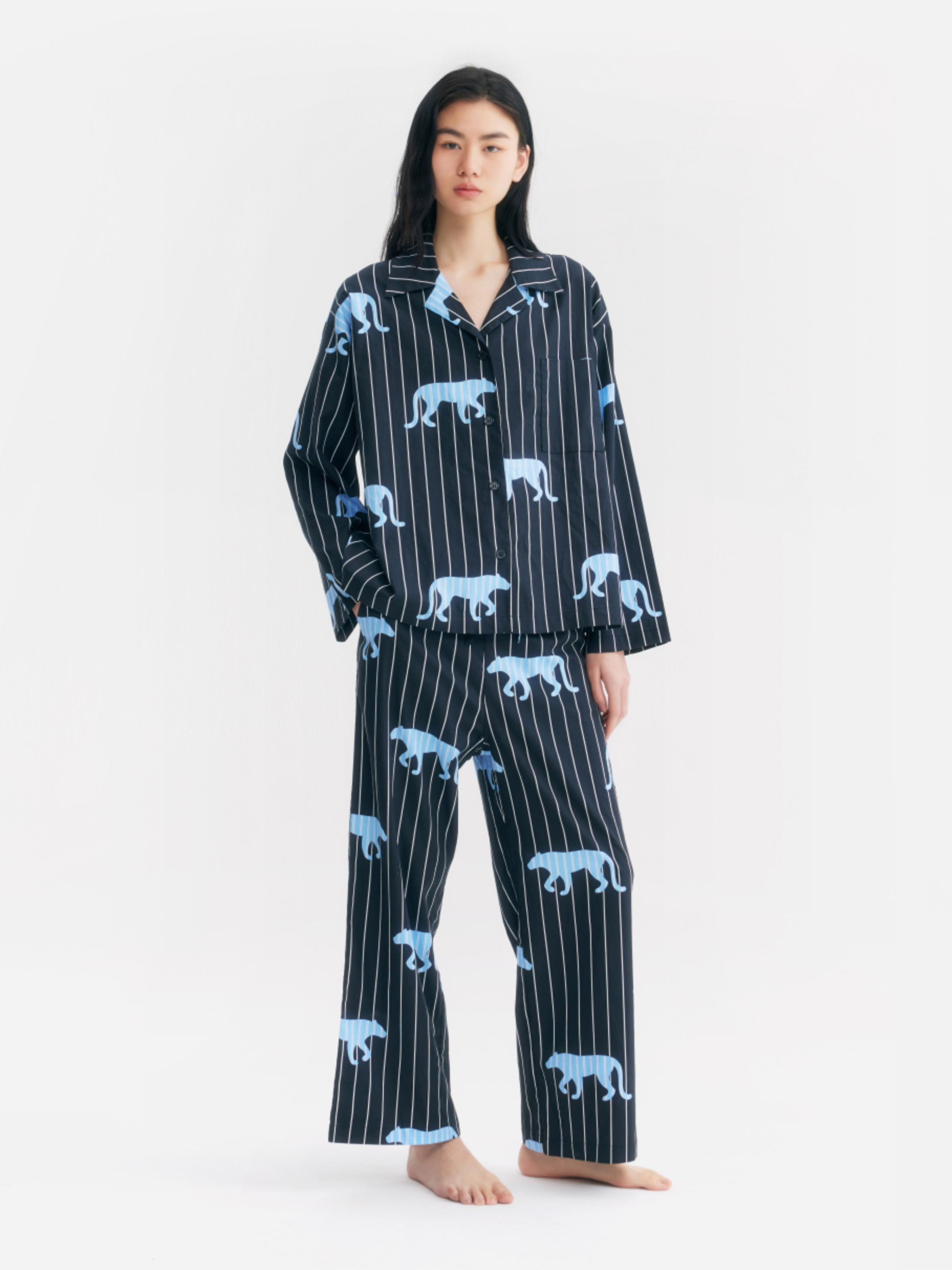 “Z” Tencel Cotton Blend Stripe Loungewear Set Black Panther