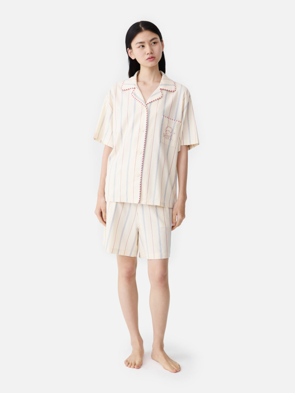 "Le Petit Prince" Tencel Cotton Blend Short Sleeve Loungewear Set Red and Blue Stripes