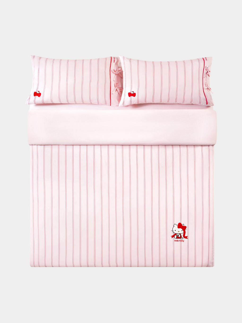"Hello Kitty" Cotton Jacquard Bedding Set – Pink Stripes