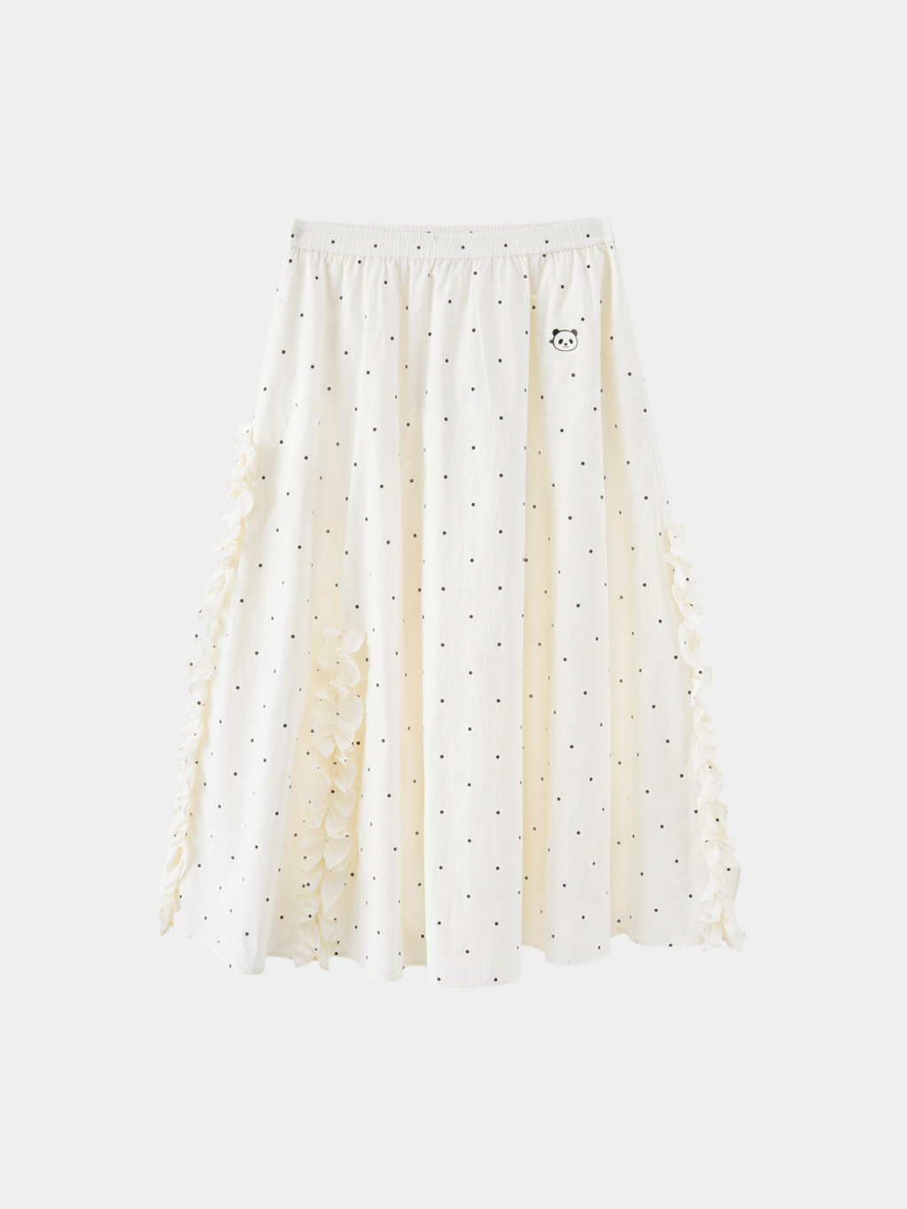 "Panda PomPom" Sun-pretective Outdoor Skirt White Polka Dot