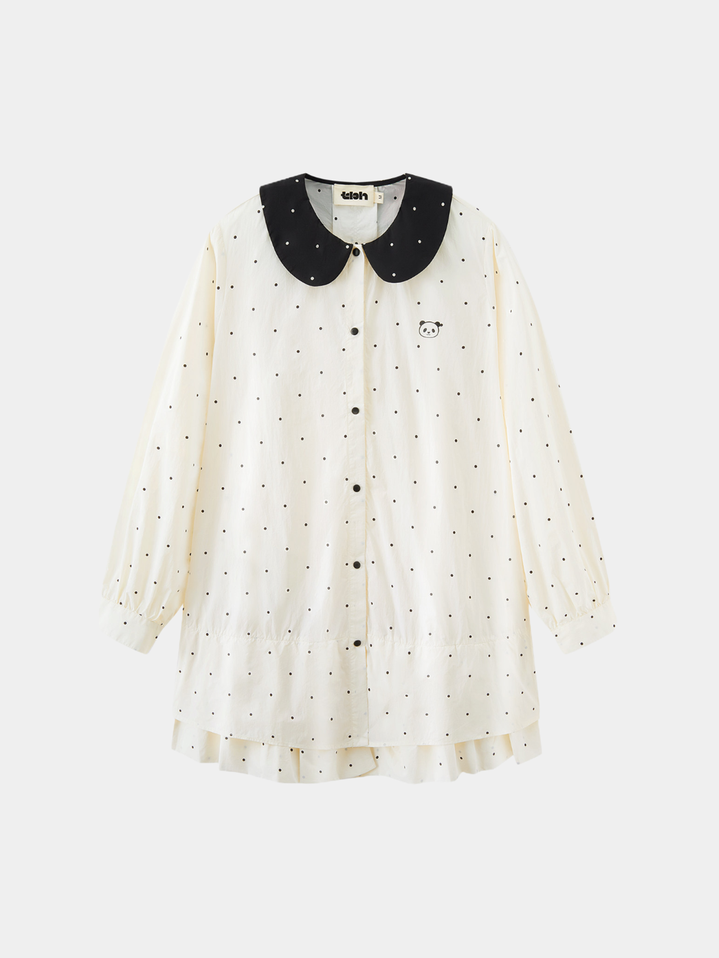 "Panda PomPom" Sun-pretective Outdoor Dress White Polka Dot