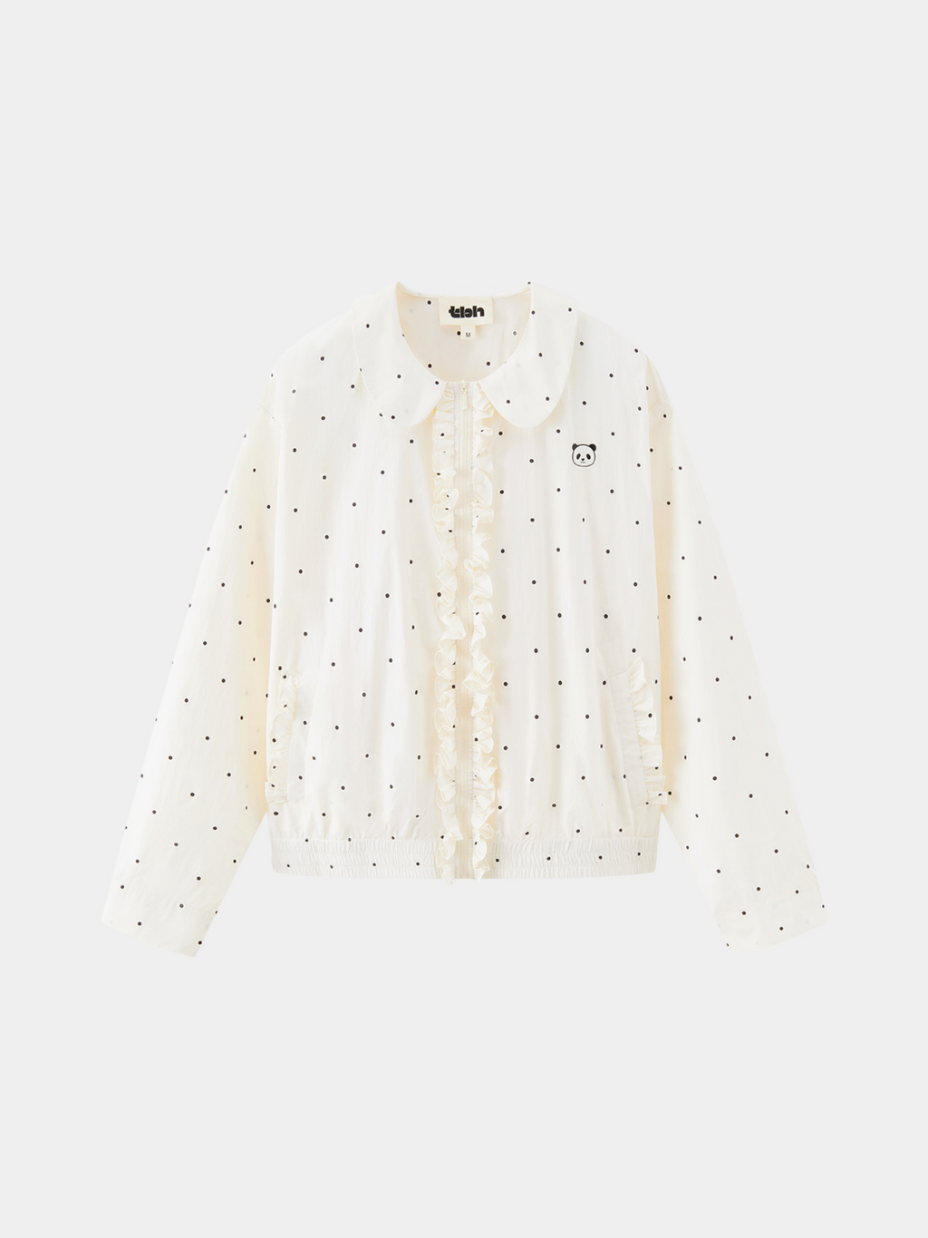 "Panda PomPom" Sun-pretective Peter Pan Collar Outdoor Jacket White Polka Dot