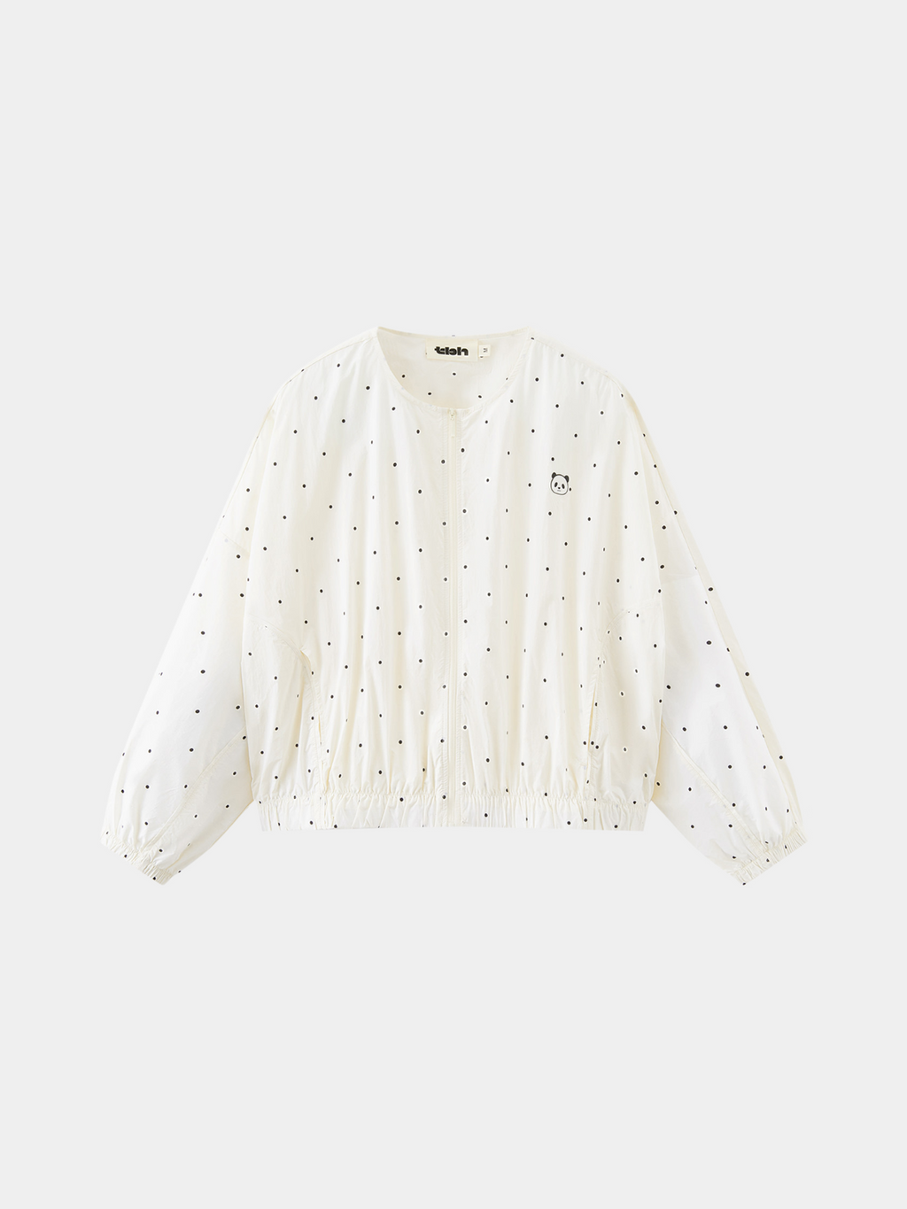 "Panda PomPom" Sun-pretective Round Neck Outdoor Jacket White Polka Dot
