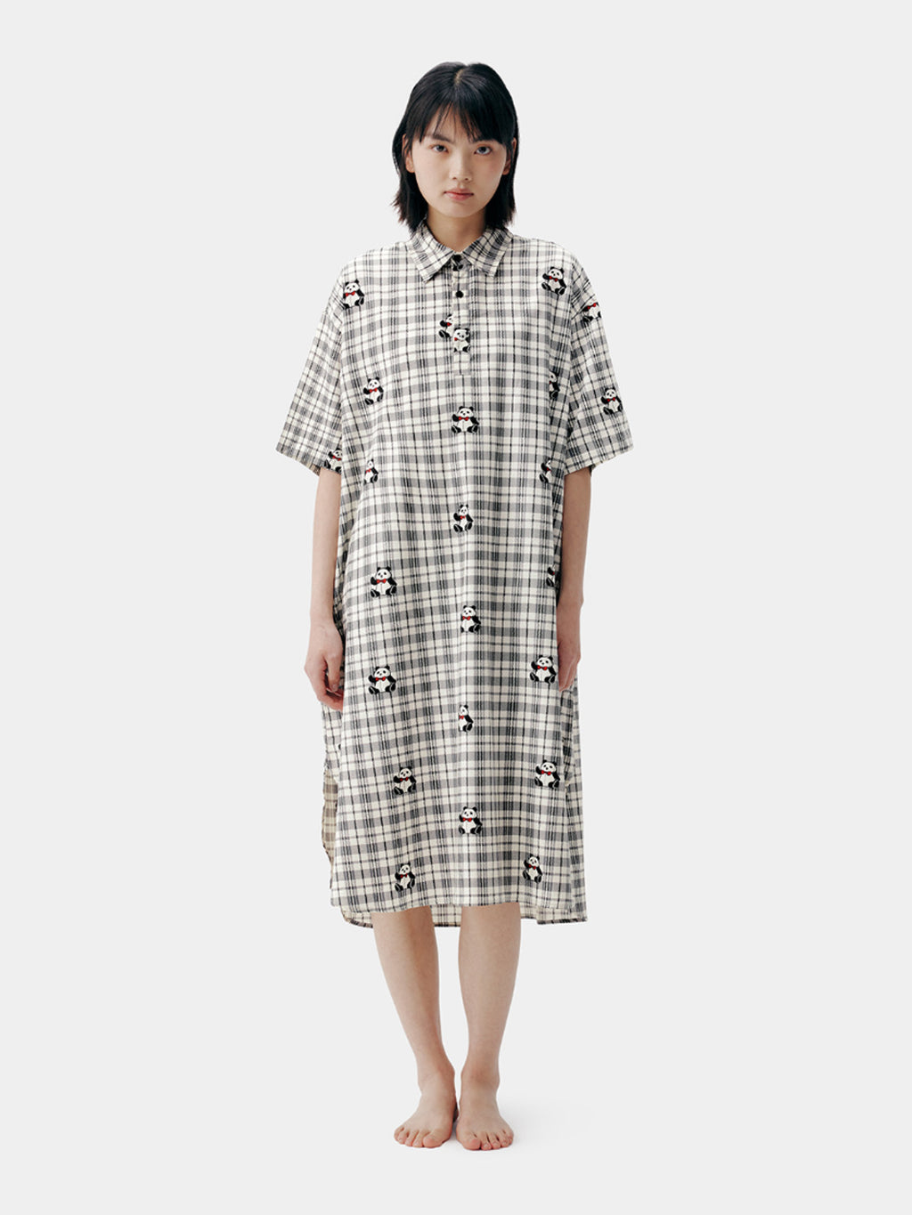 "Urban Jungle" Tencel Cotton Blend Short Sleeve Nightgown – Black Grid