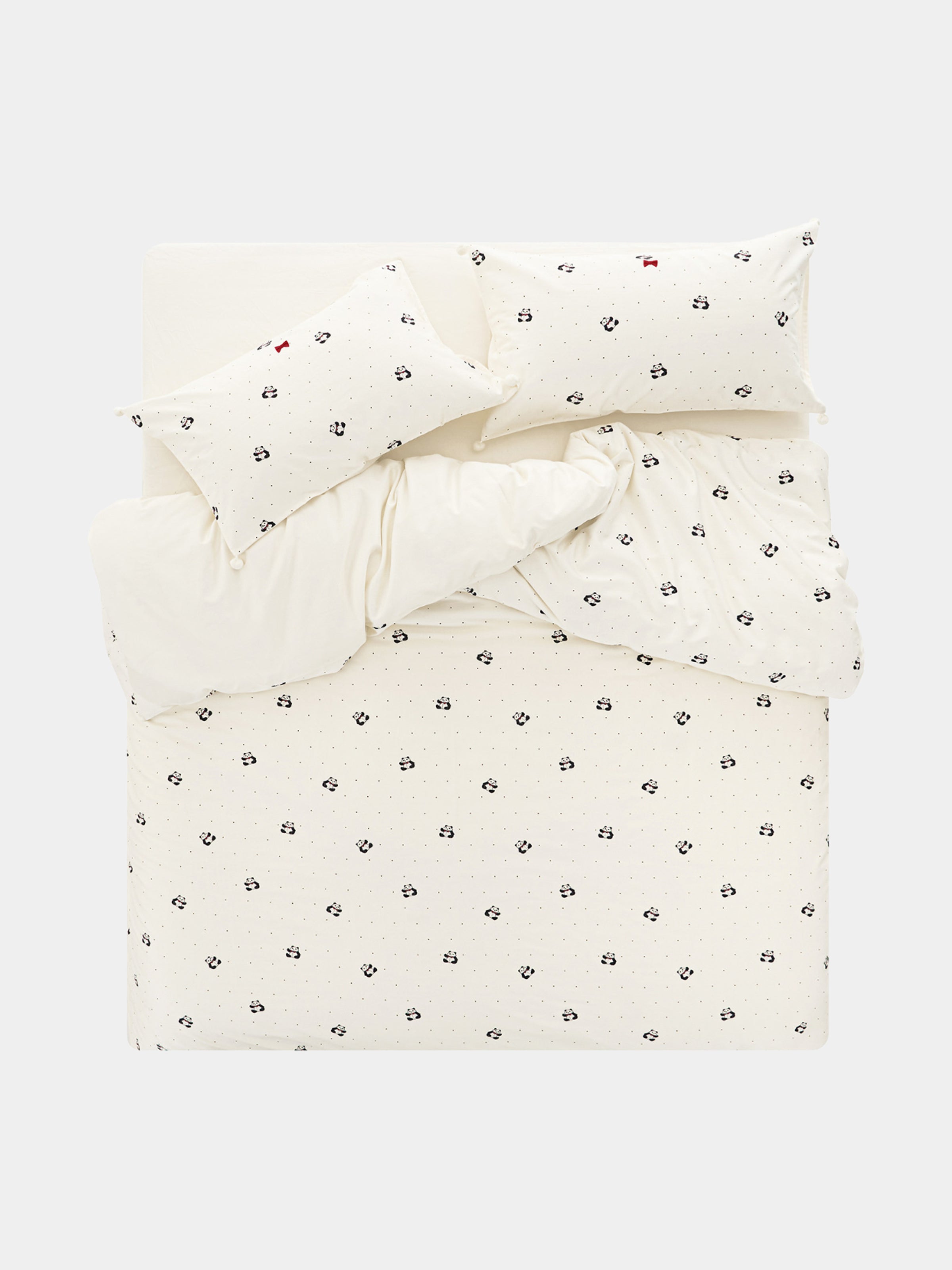 "Panda PomPom"  cotton sateen bedding set White