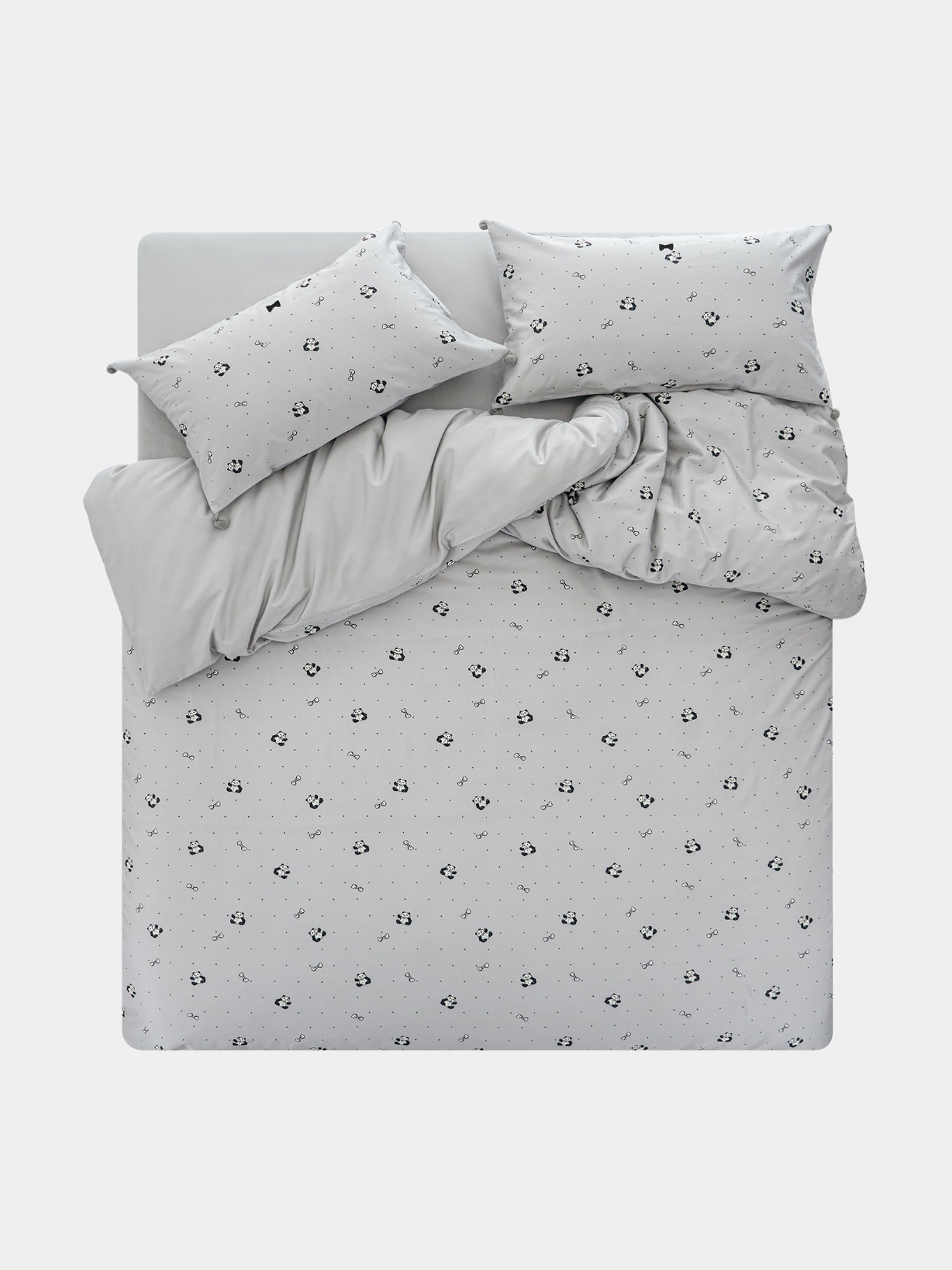 "Panda PomPom"  cotton sateen bedding set Gray