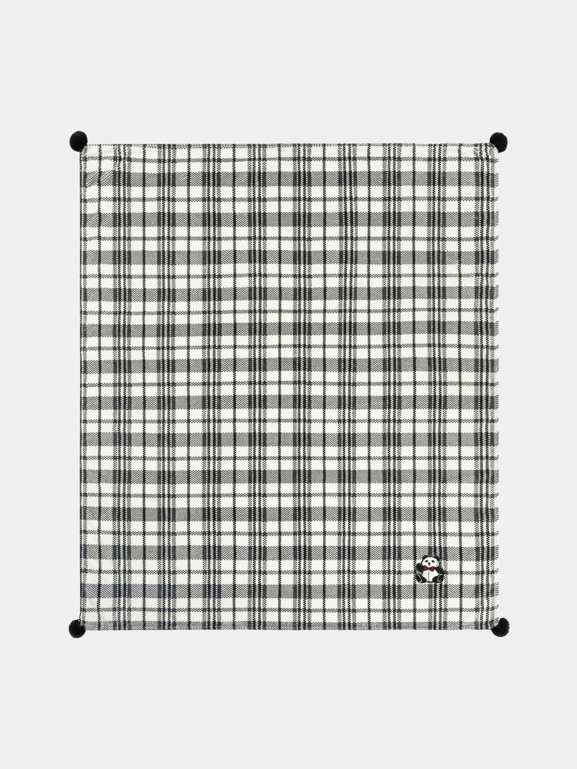 "Panda PomPom" Flannel Cozy Scented Blanket Black Grid