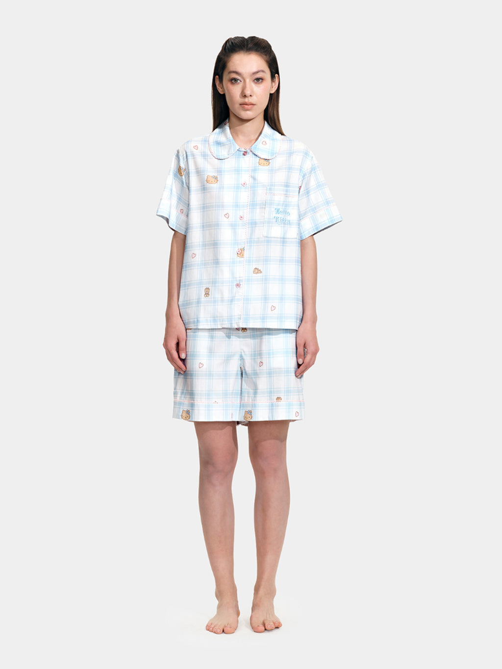"Hello Kitty" Tencel Cotton Blend Short Sleeve Loungewear Set – Hello Kitty Check