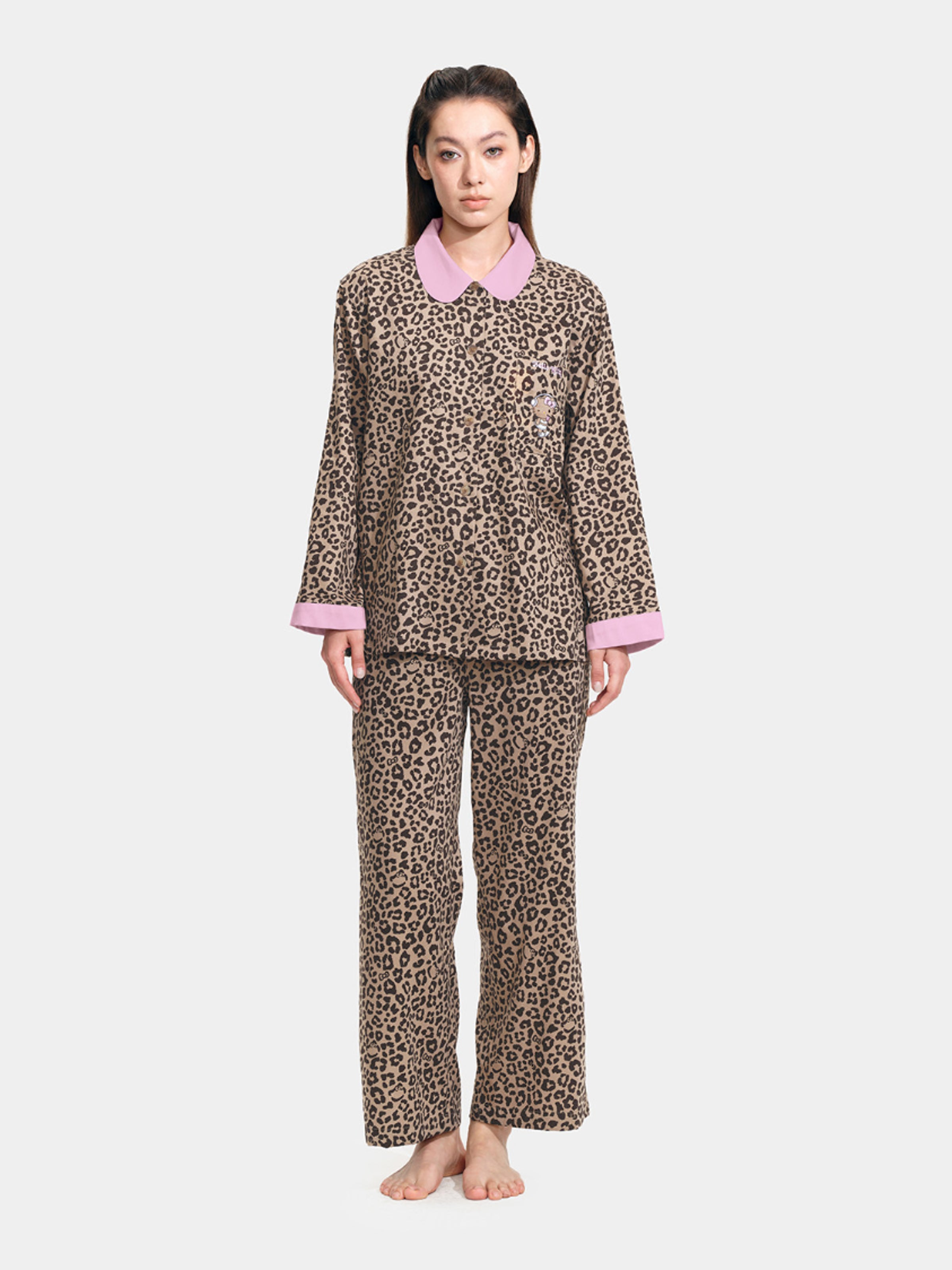 "Hello Kitty" Tencel Cotton Blend Loungewear Set – Leopard