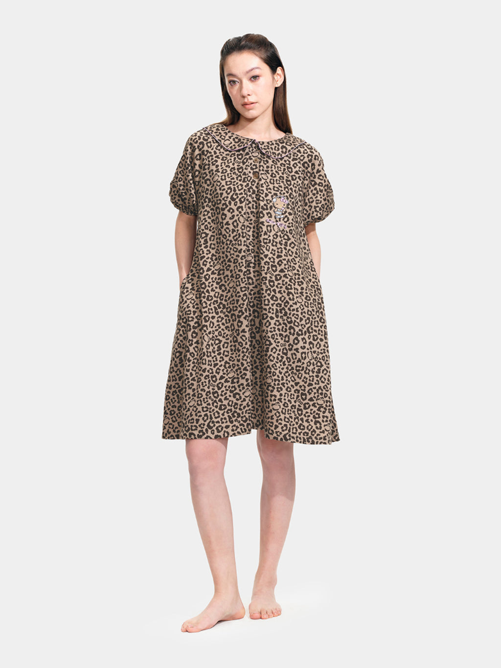 "Hello Kitty" Tencel Cotton Blend Short Sleeve Skirt – Leopard