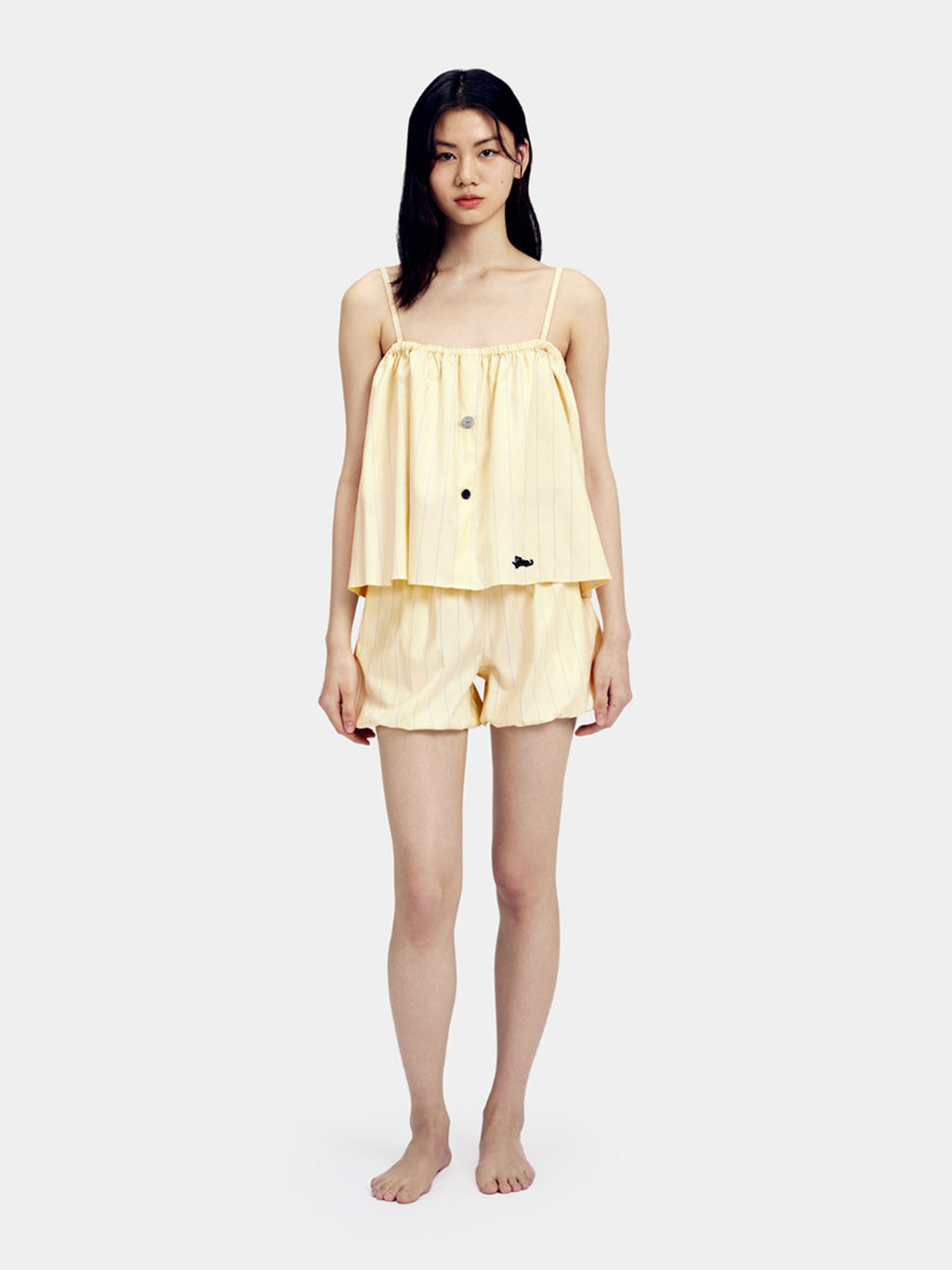 “Urban Jungle” Tencel Cotton Blend Spaghetti Strap Top and Shorts Pajama Set Dandelion Yellow