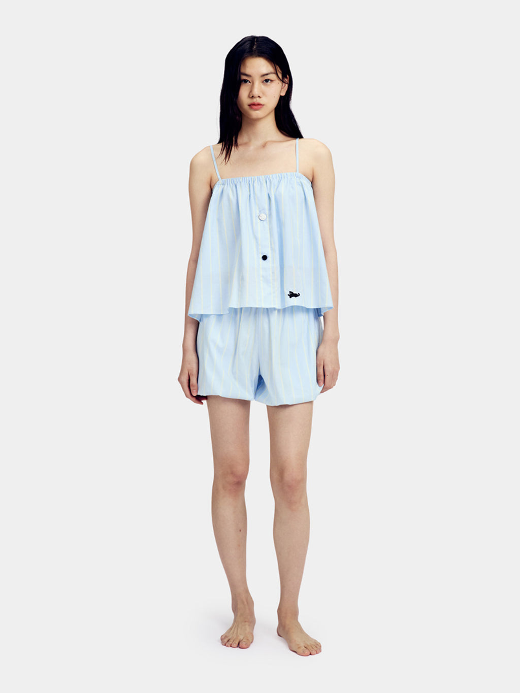 “Urban Jungle” Tencel Cotton Blend Spaghetti Strap Top and Shorts Pajama Set Water Blue